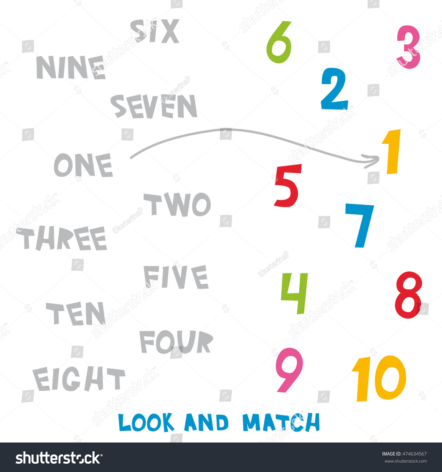 look match numbers 1 10 kids stock vector royalty free 474634567 shutterstock