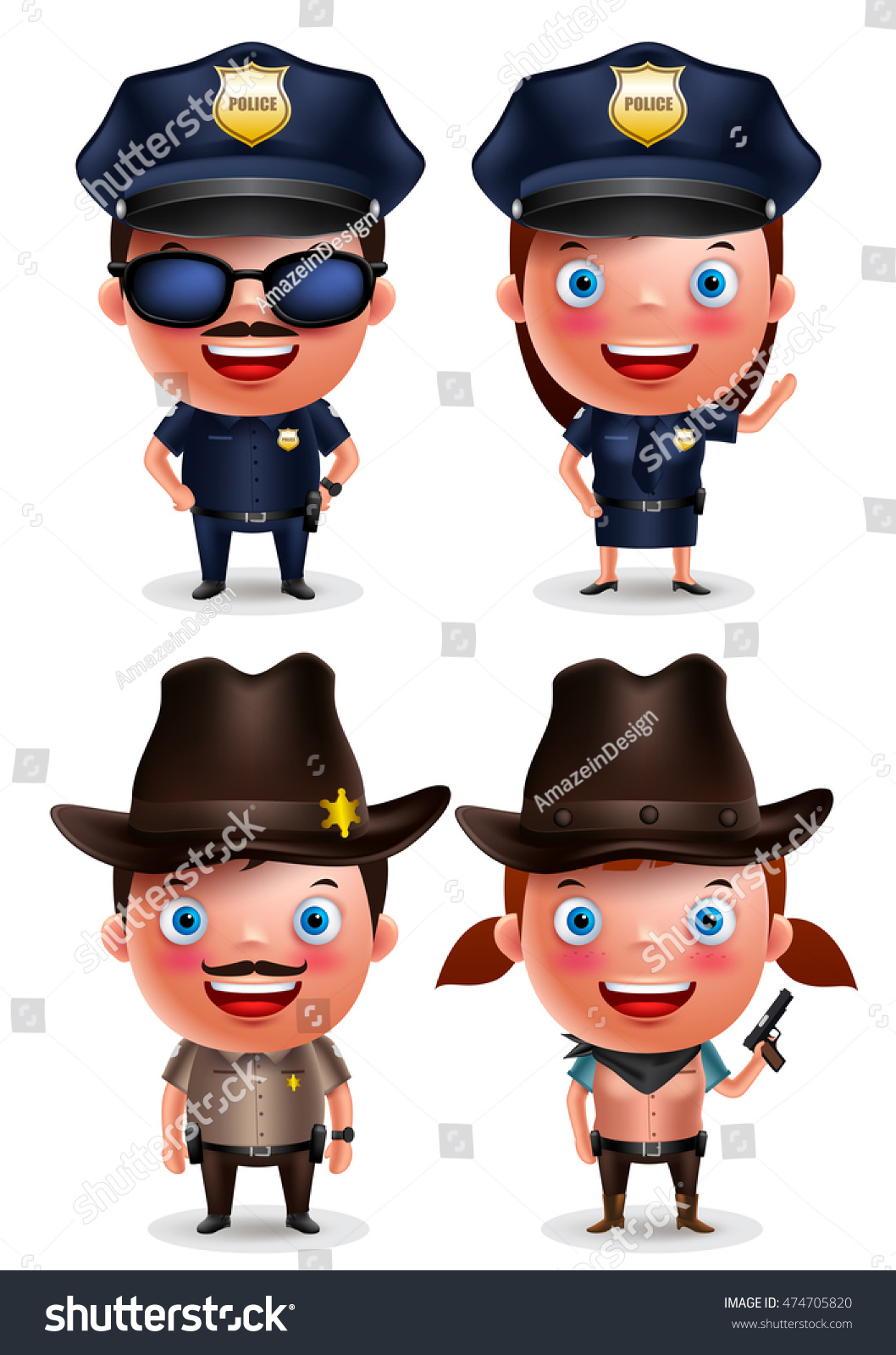 Policeman Policewoman Sheriff Cowgirl Vector Characters Stock Vector ...