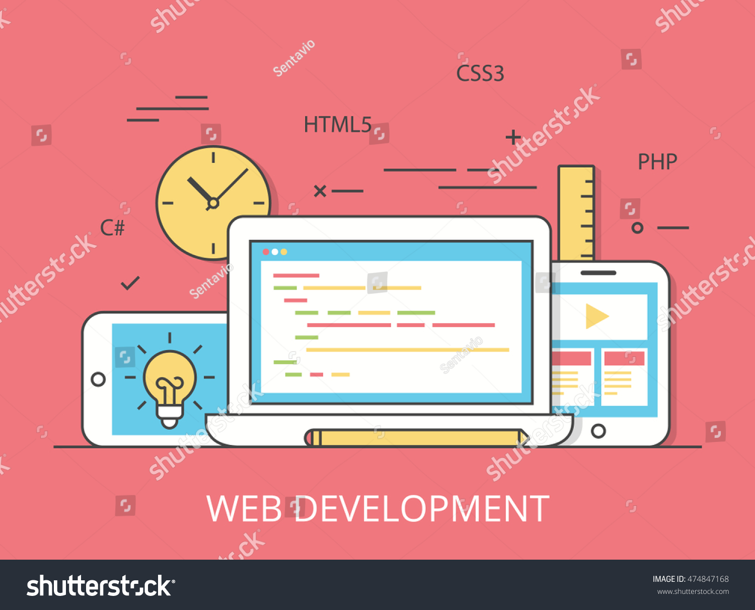 Linear Flat Responsive Web Development Layout Stock Vector (Royalty ...