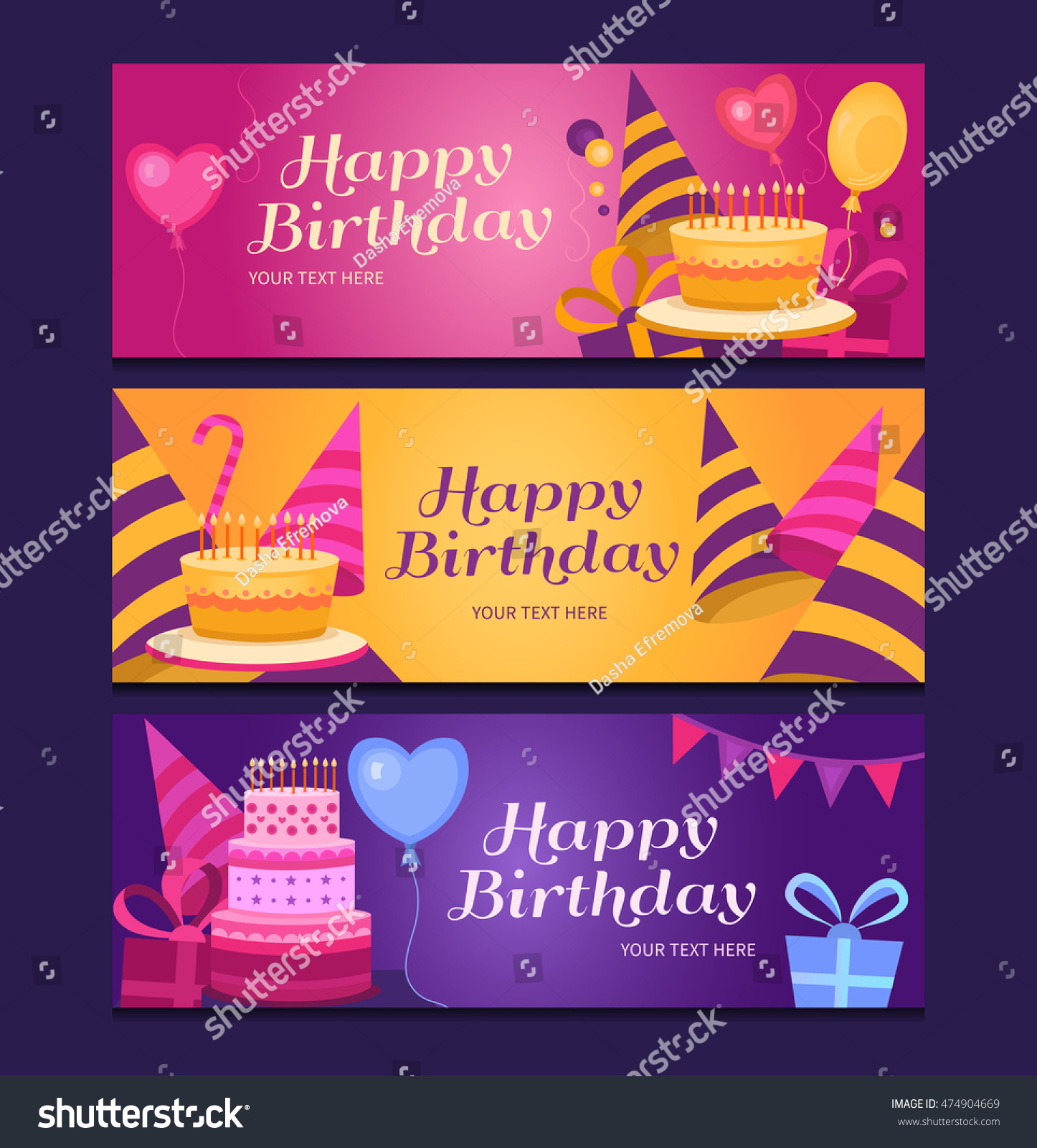 Happy Birthday Banners Collection Set Greeting Stock Vector (Royalty ...