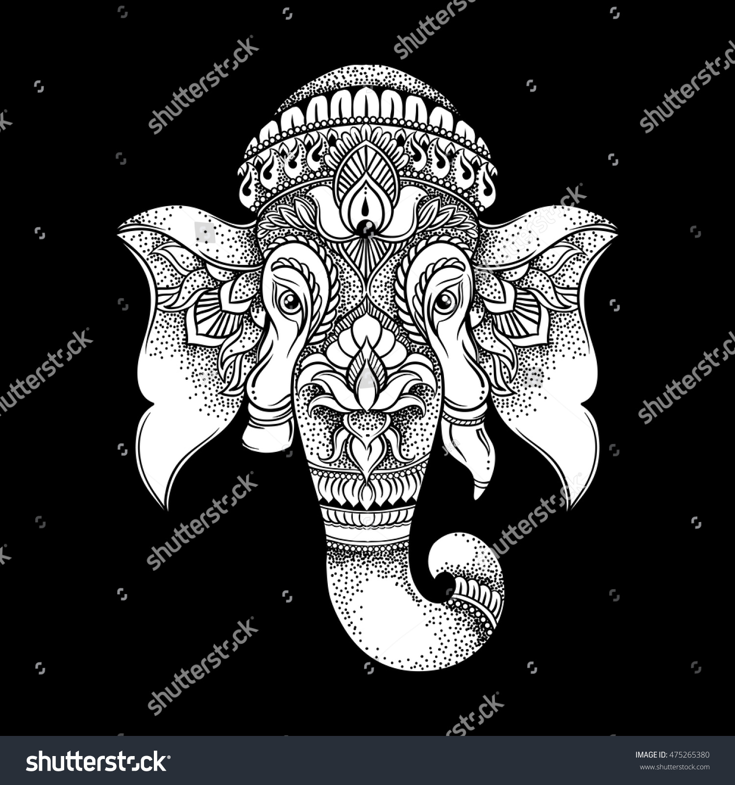 Hand Drawn Elephant Head Tribal Style Stock Vector (royalty Free 