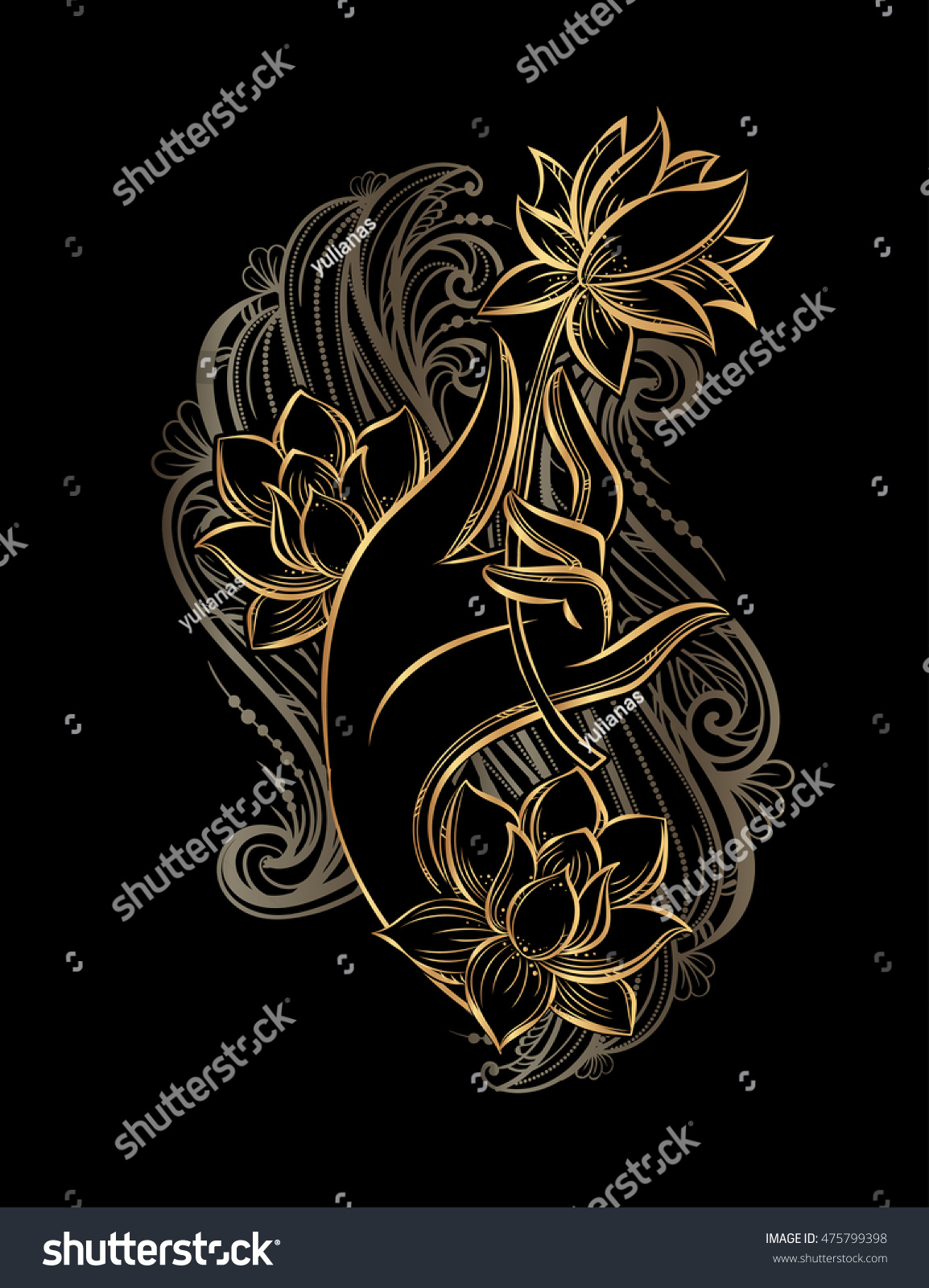 Buddha Hand Holding Lotus Symbol Purity Stock Vector (Royalty Free ...