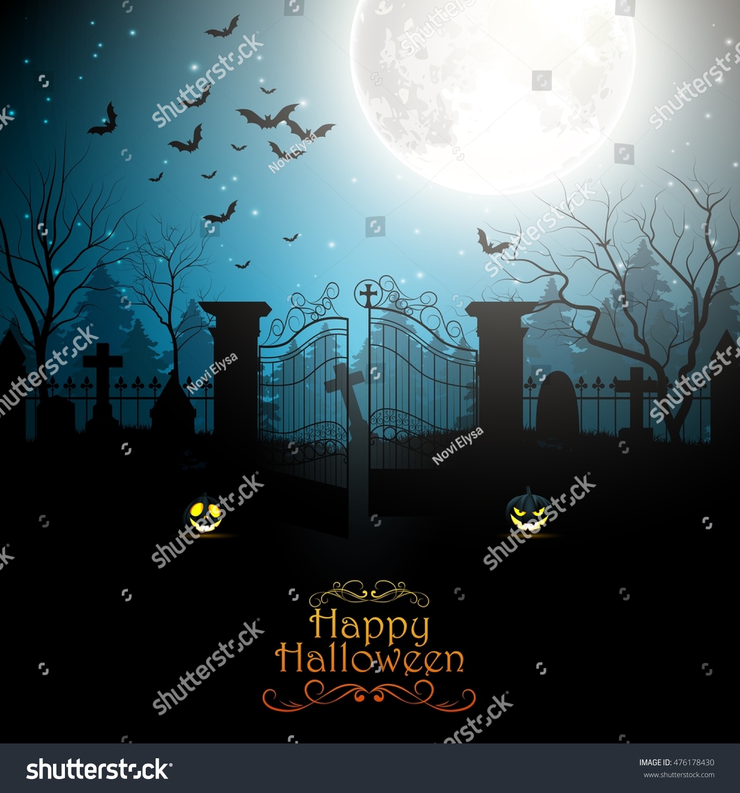 Halloween Background Spooky Graveyard Vector Illustration Stock Vector Royalty Free