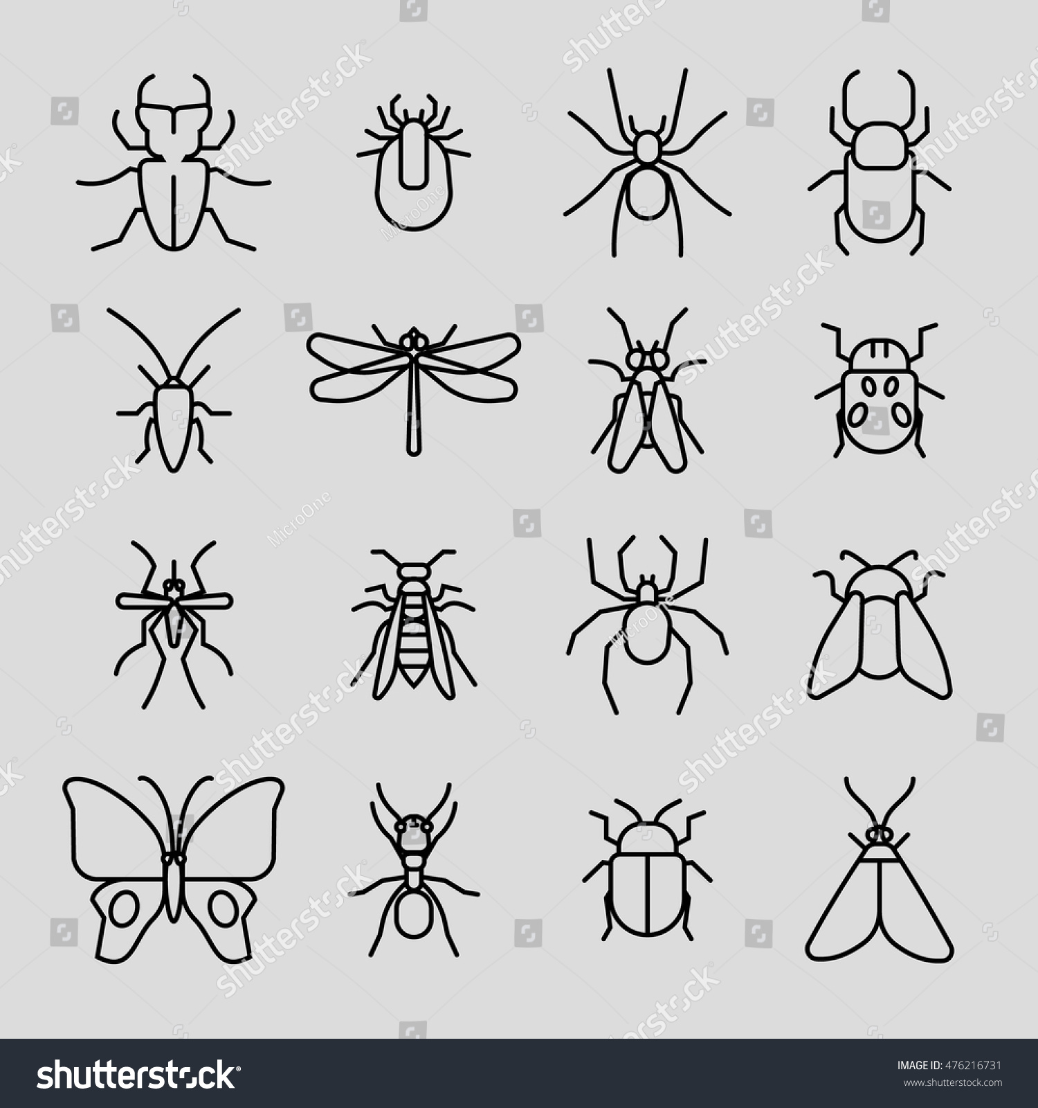 Insect Vector Thin Line Icons Set Stock Vector (Royalty Free) 476216731 ...