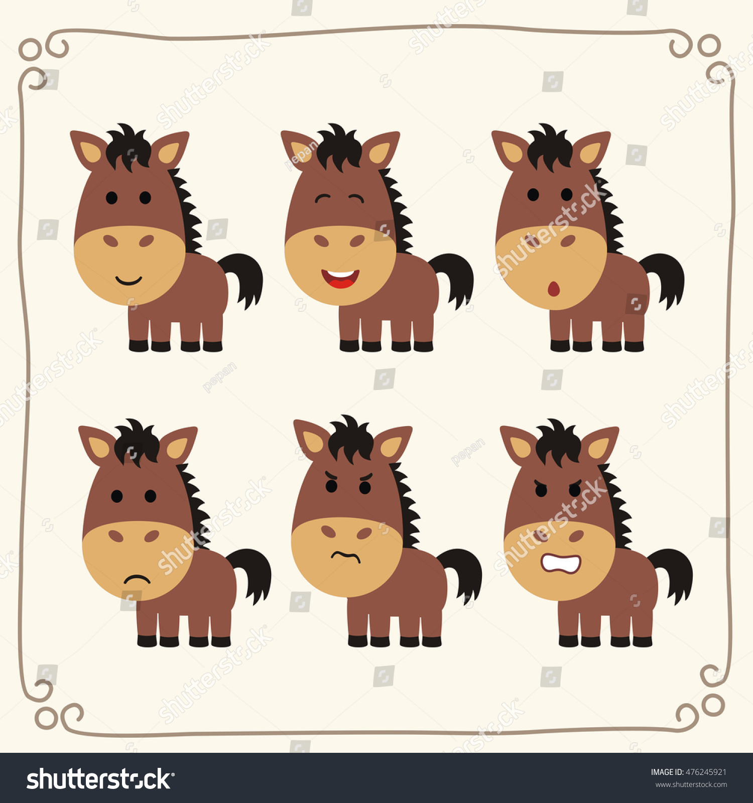 Set Cute Horse Different Emotions Cartoon Stock Vector (Royalty Free ...