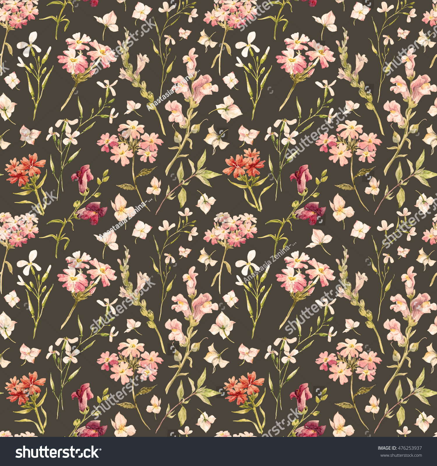水彩花柄 繊細な花の壁紙 野花のピンク レトロな背景 のイラスト素材 Shutterstock