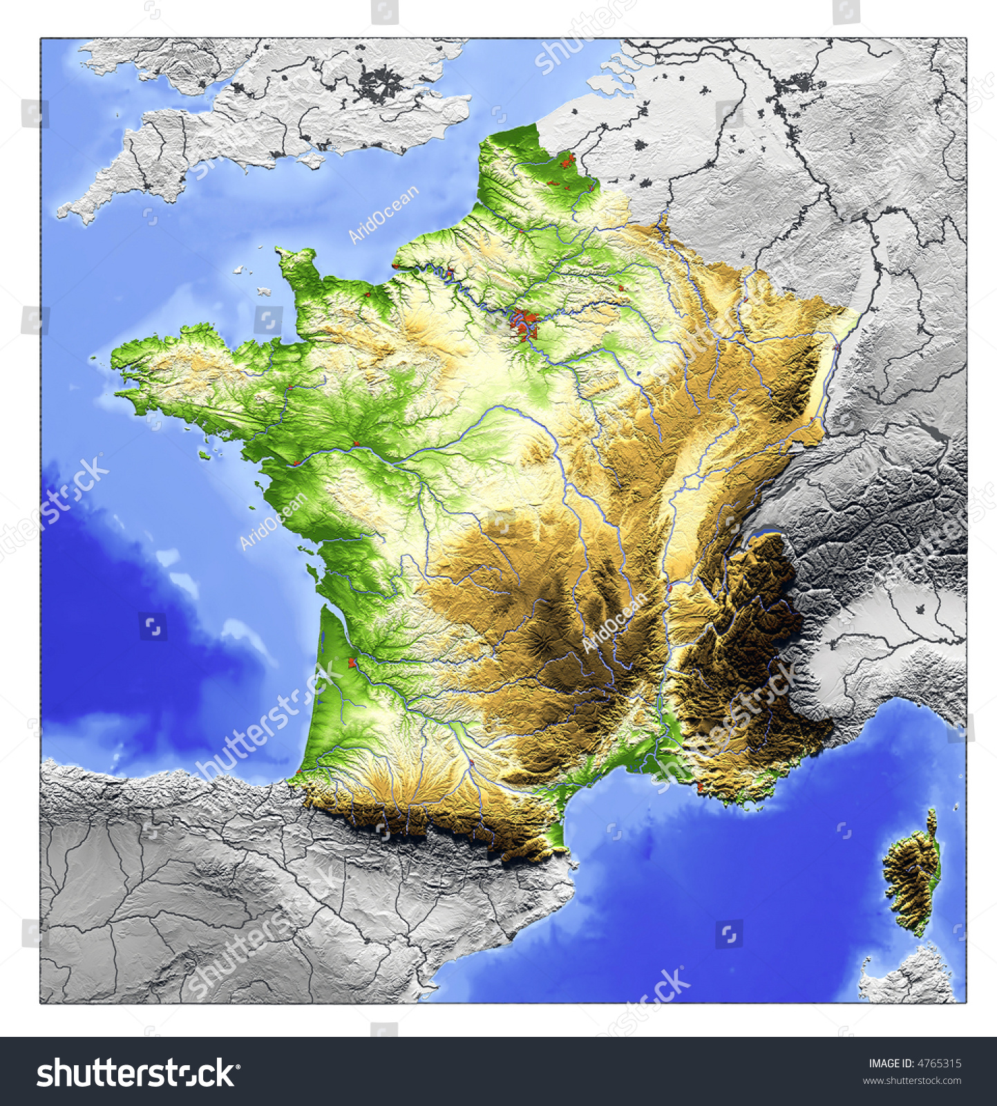Рельеф Франции карта