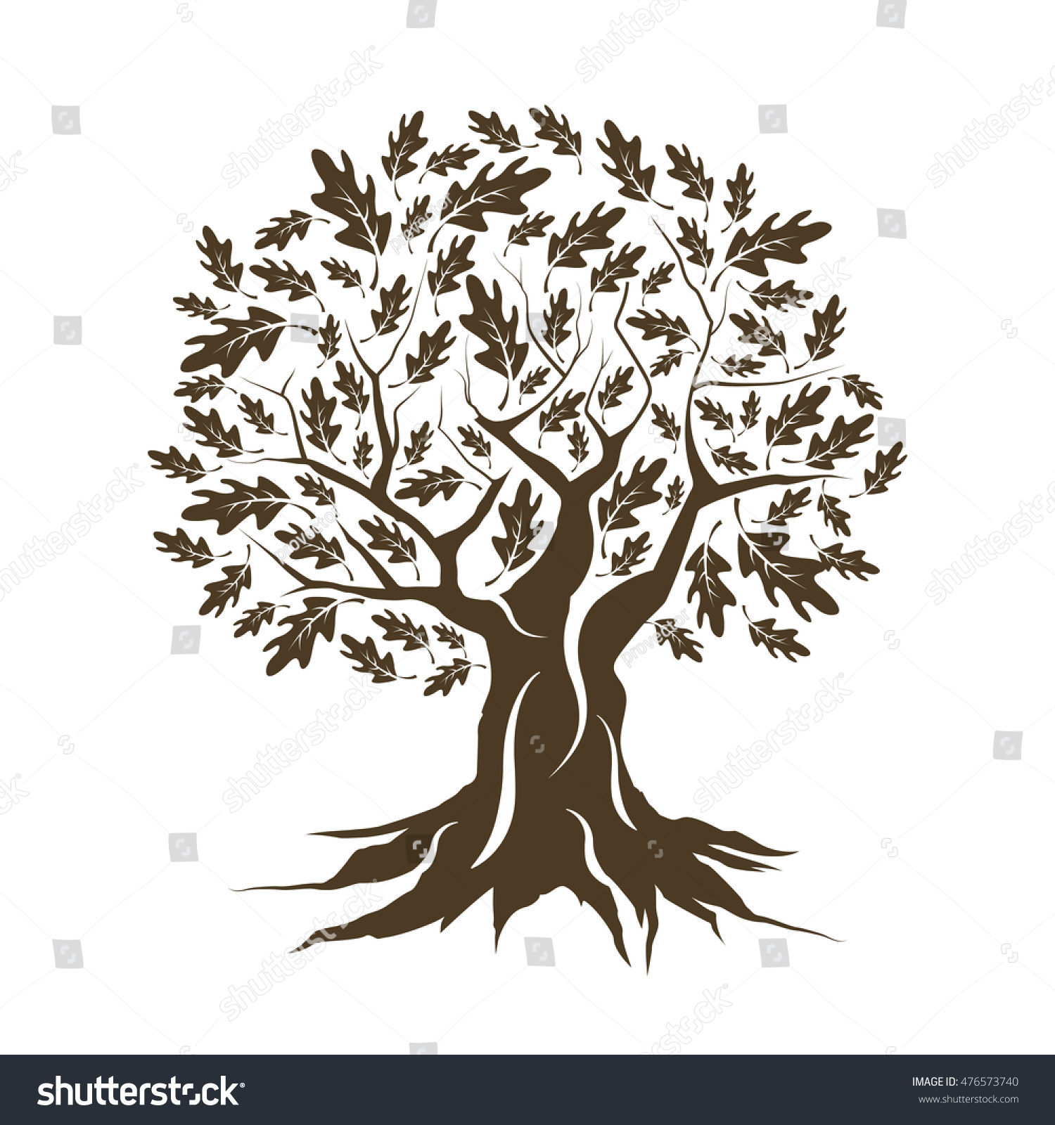 Beautiful Brown Oak Tree Silhouette Isolated Stock Vector (Royalty Free ...