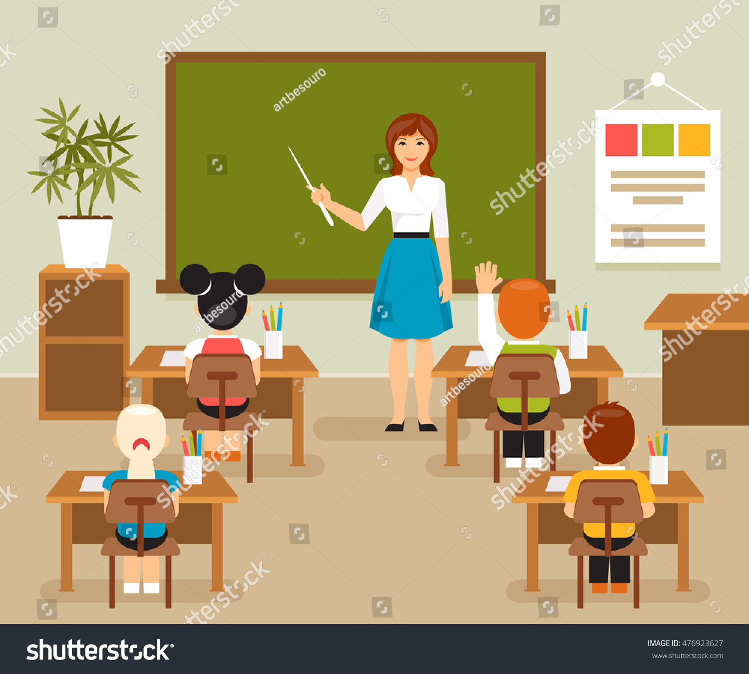 School Lesson Teacher Blackboard Classroom Children Stock Vector ...