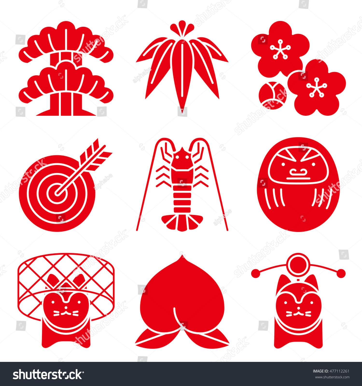 Good Luck Charms Japanese Style Stock Vector (Royalty Free) 477112261