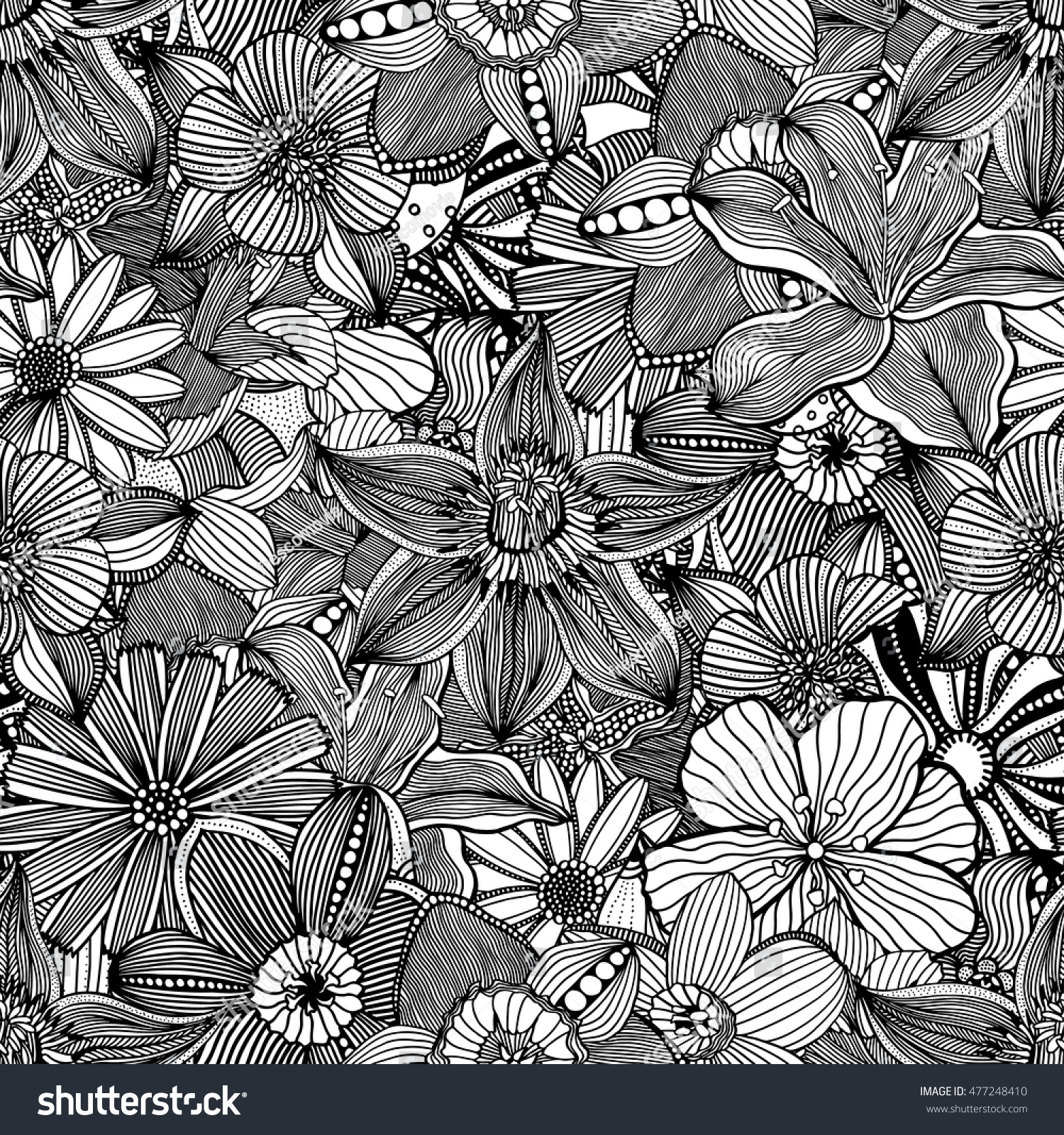 Seamless Pattern Black White Flower Backgroundvector Stock Vector Royalty Free 477248410 3733