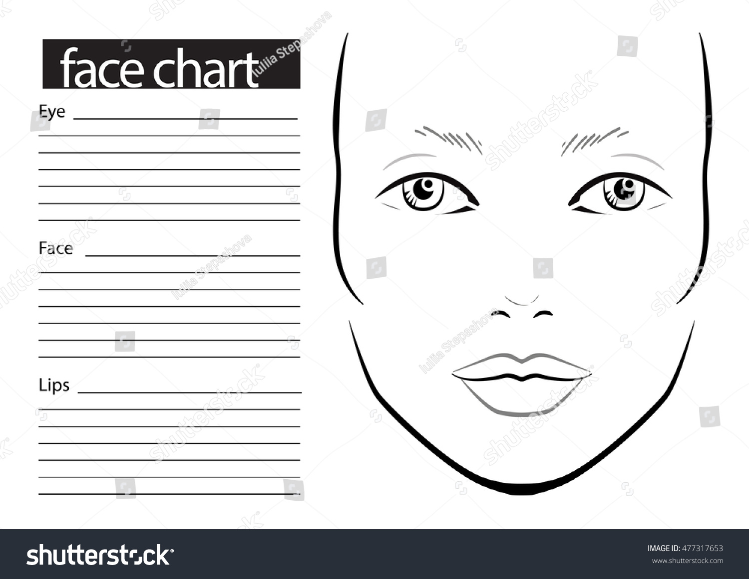 Face Chart Makeup Artist Blank Template Stock Vector (Royalty Free ...