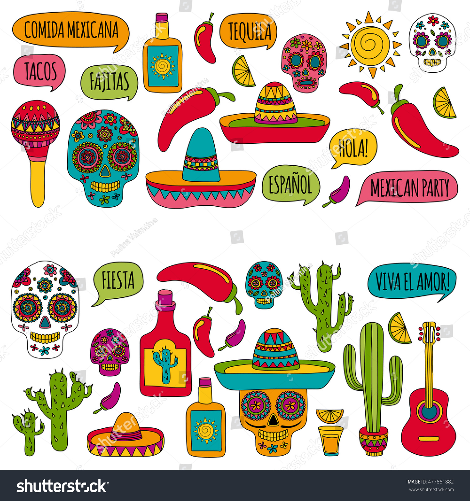 Vector Set Mexican Icons Hello How Stock Vector (Royalty Free ...