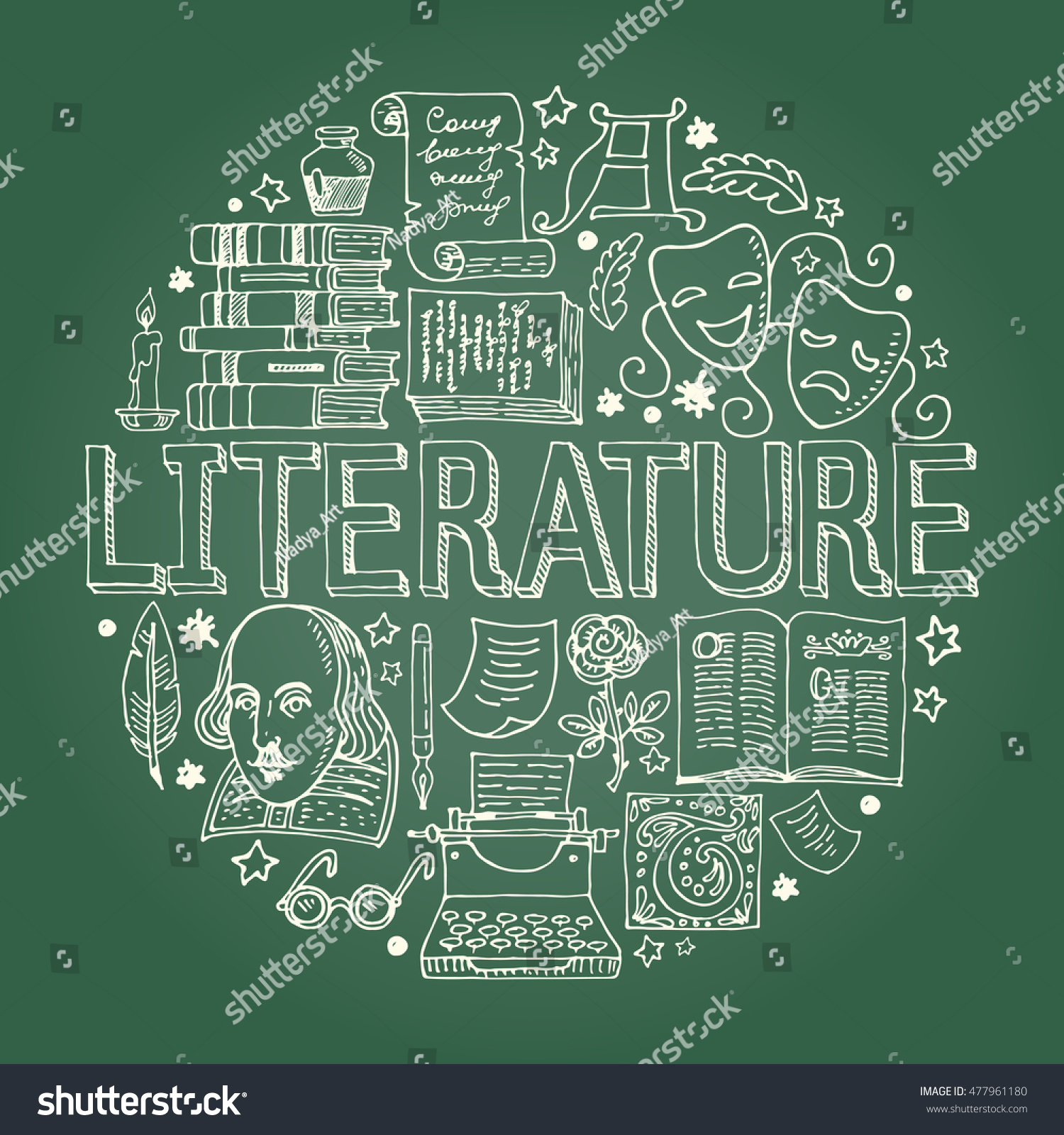 Literature Hand Drawn Vector Illustration Doodle Stock Vector (Royalty ...