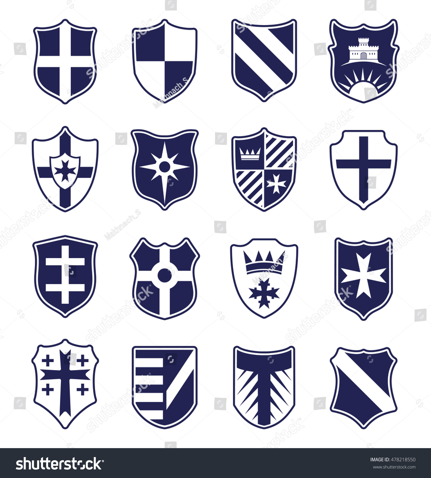 Set Blue Heraldic Shields Emblems Isolated Stock Vector (Royalty Free ...