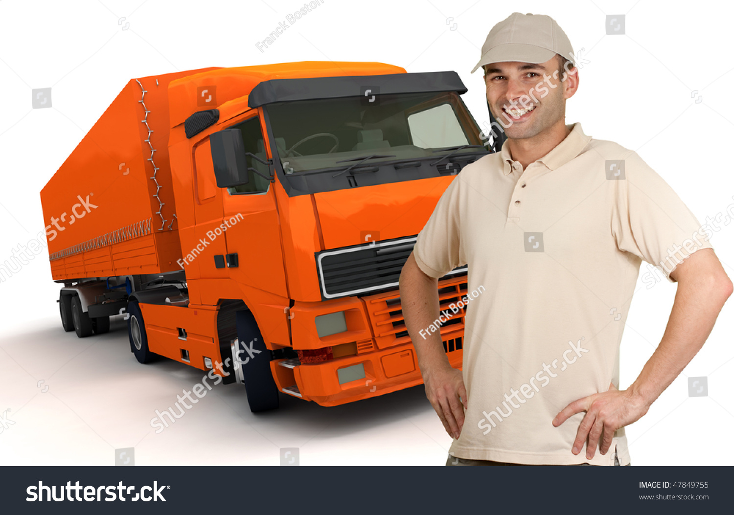 Водитель грузовика на белом фоне