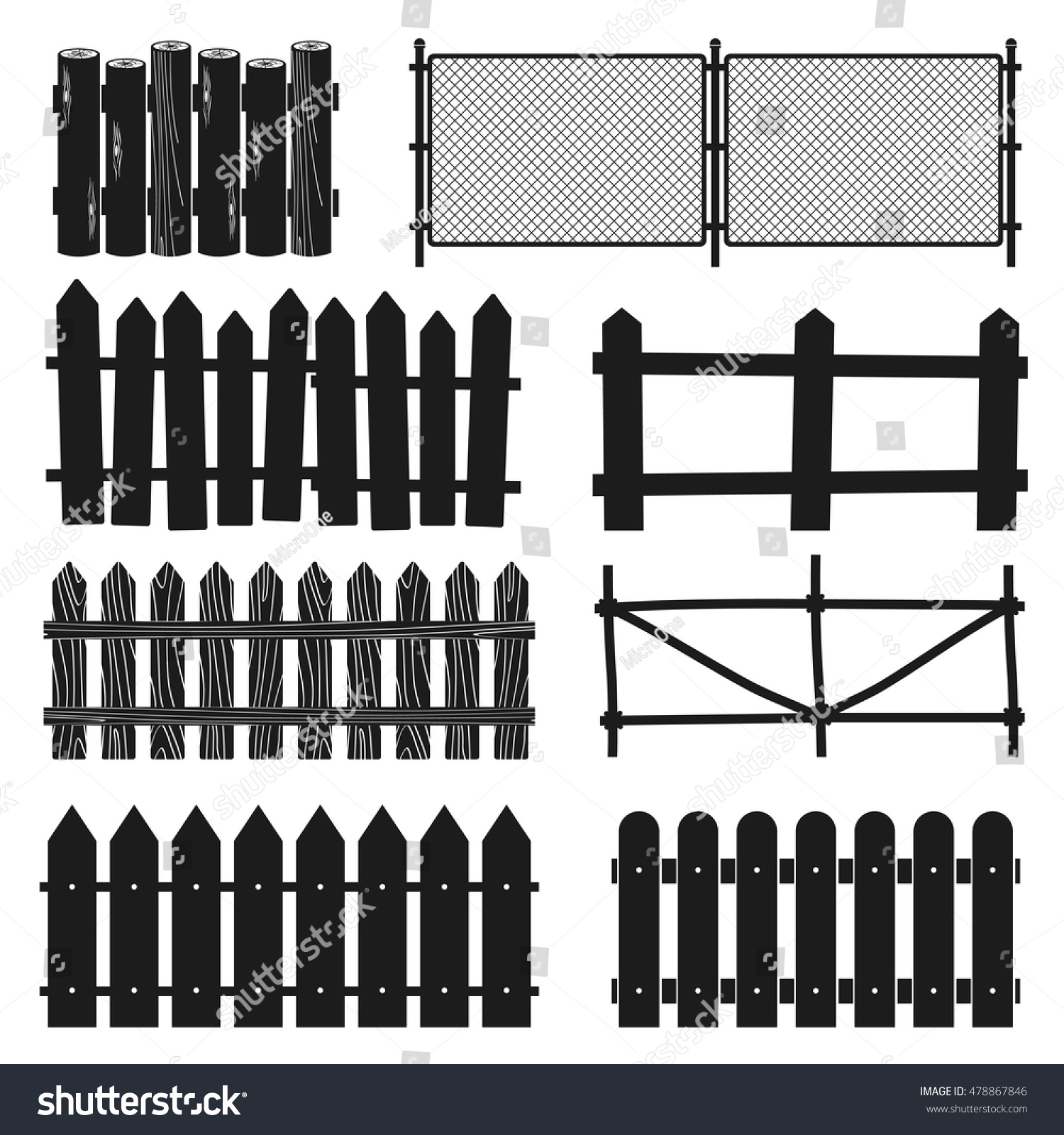 Rural Wooden Fences Pickets Vector Silhouettes Stock Vector Royalty Free Shutterstock