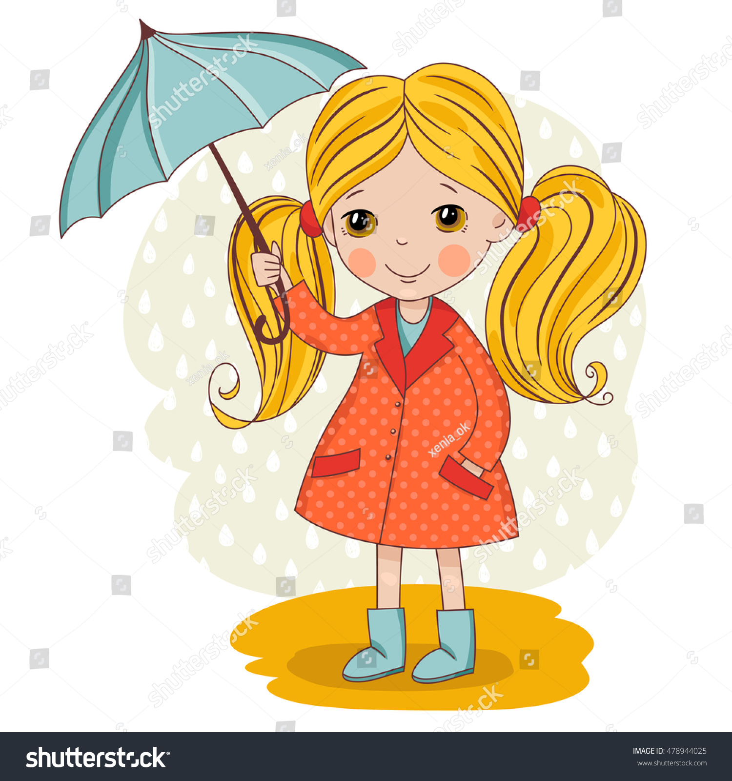 Illustration Little Girl Under Umbrella Stock Vector (Royalty Free ...