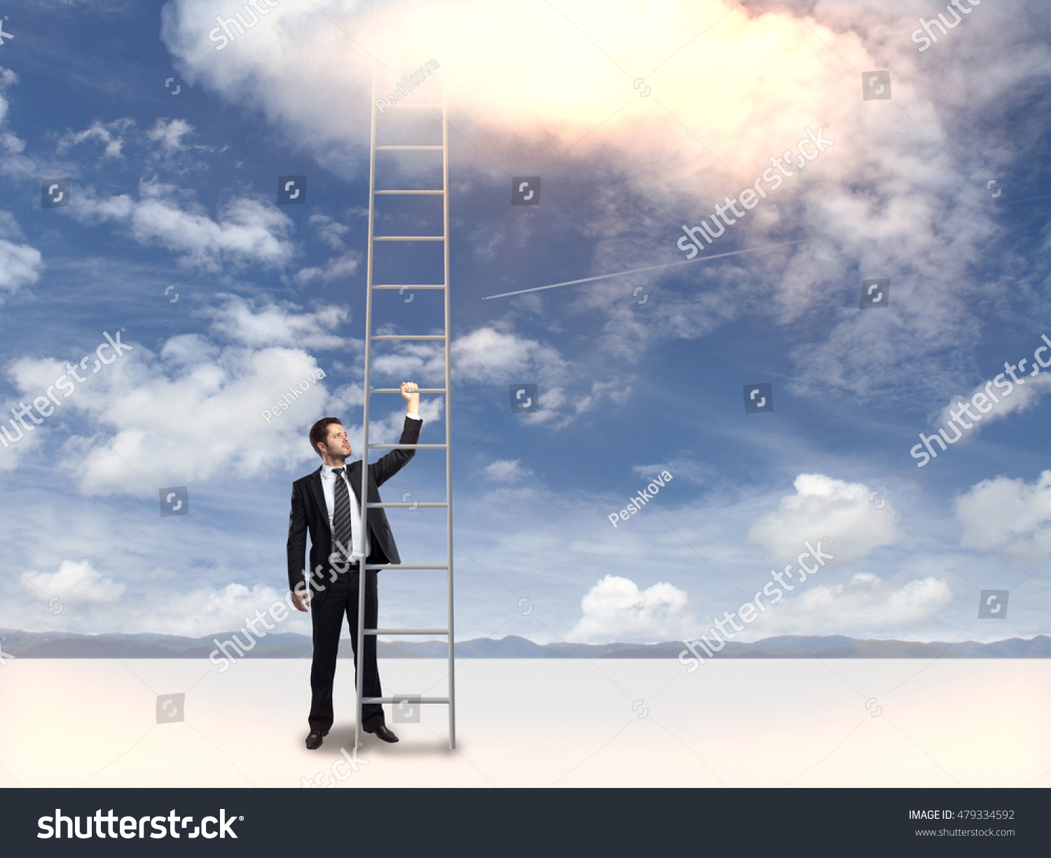 Businessman Suit Holding Tall Ladder On Stock Photo 479334592 ...