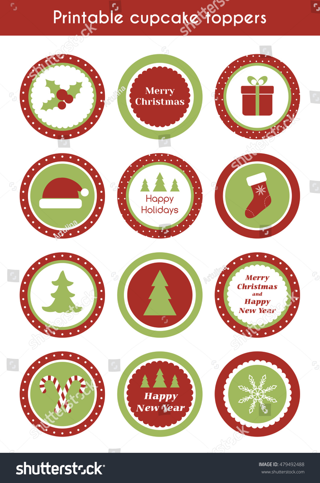 Christmas Printable Cupcake Toppers Vector Set Stock Vector (Royalty ...