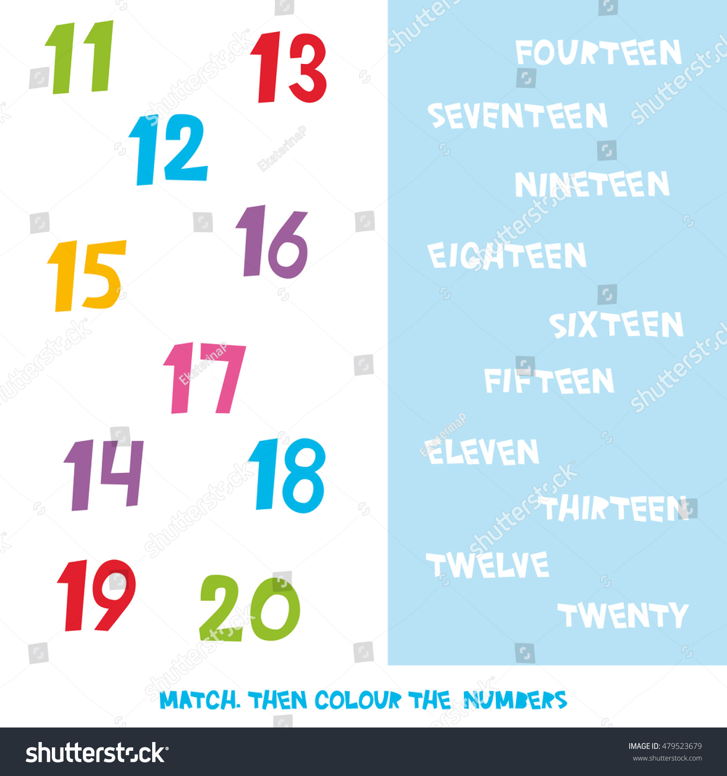 match colour numbers 11 20 kids stock vector royalty free 479523679 shutterstock