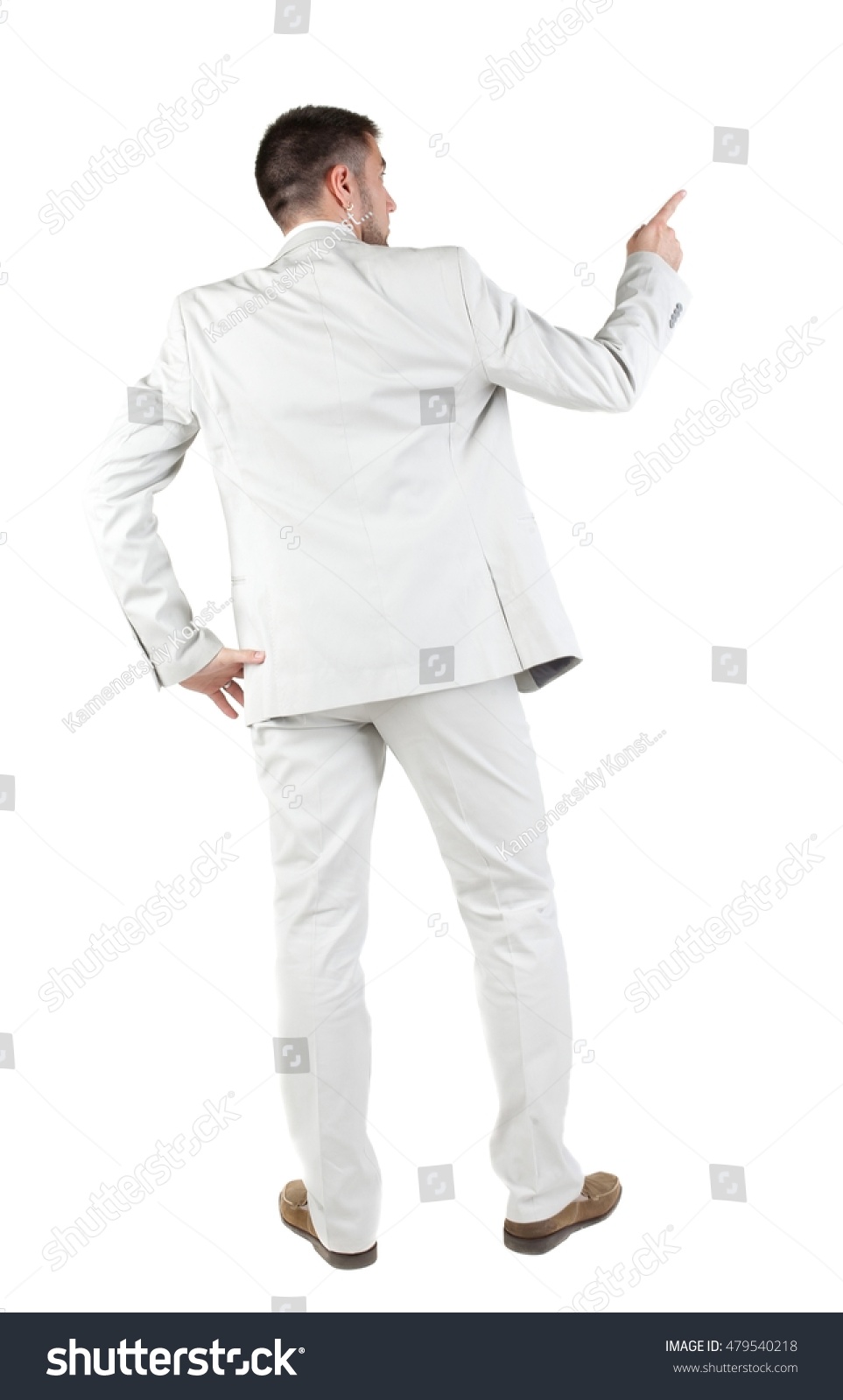 Businessman Pointing Wall Rear View Isolated Stock Photo 479540218 ...