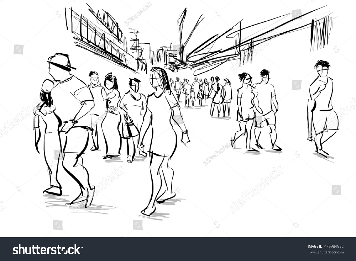 People Walking City Free Hand Sketch Stock Illustration 479984992 ...