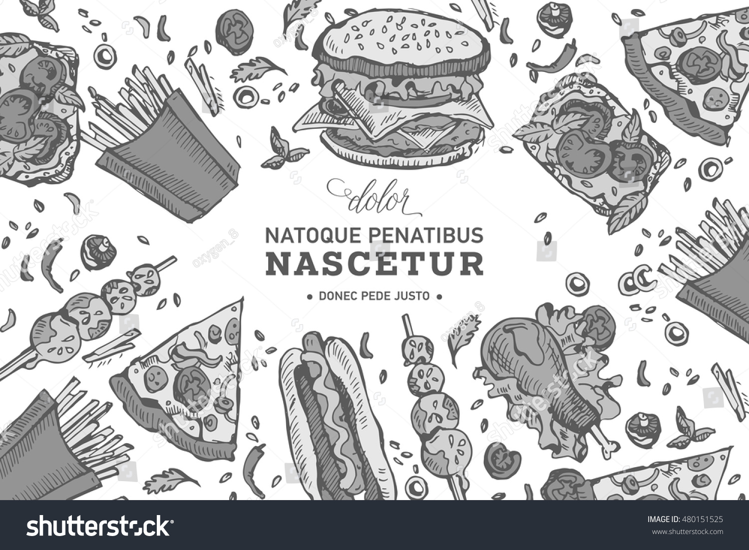 Fast Food Background Linear Graphic Snack Stock Vector (Royalty Free ...