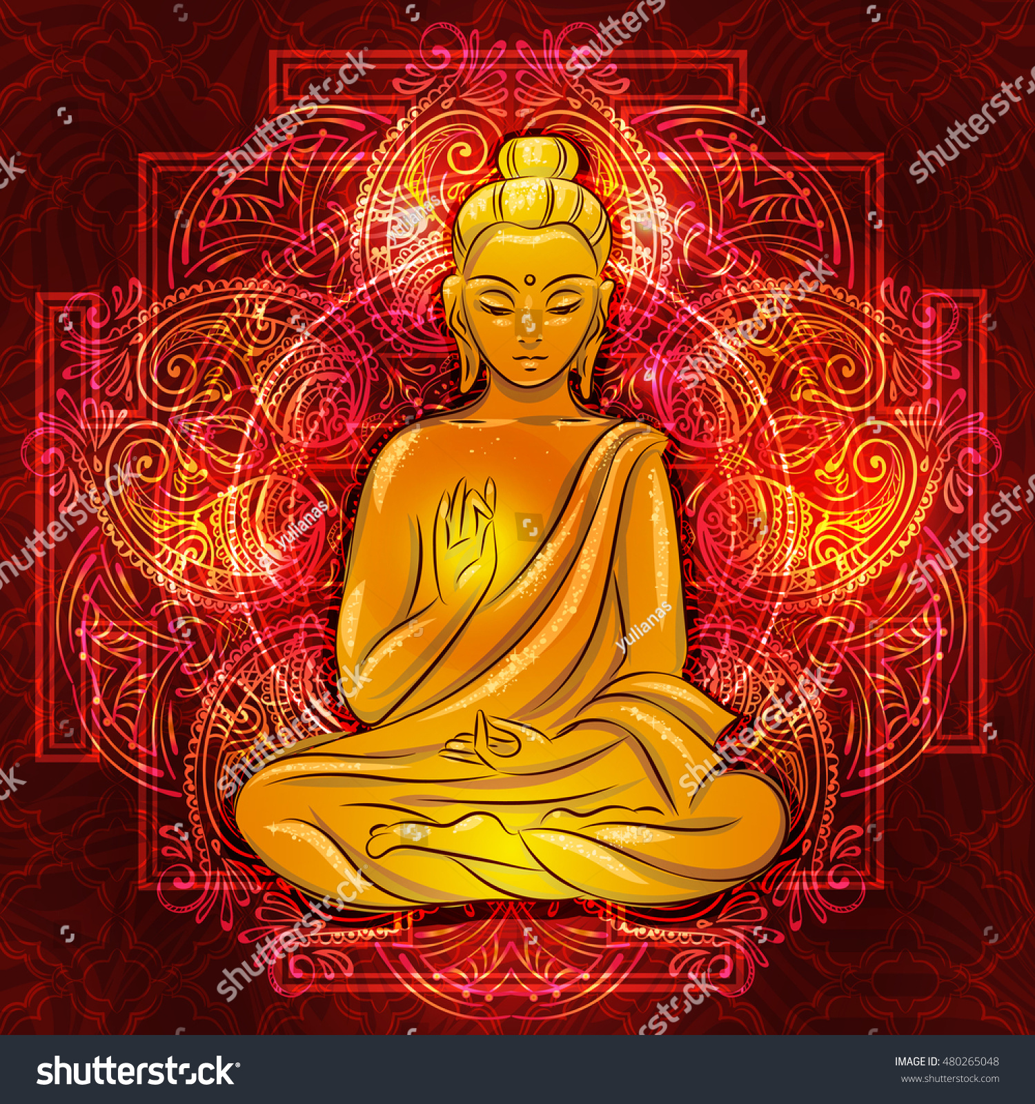 Buddha Sitting Lotus Position Illuminated Face Stock Vector (royalty 