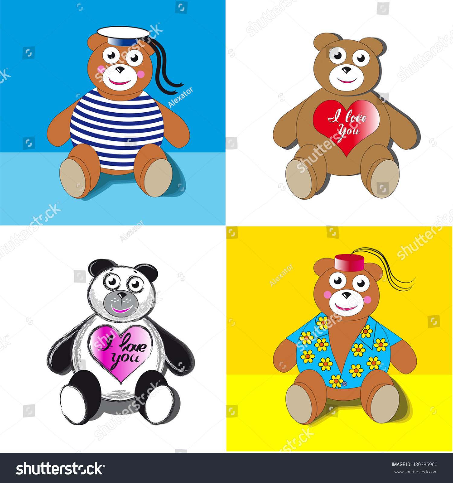 Set Four Teddy Bears Different Execution Stock Vector (Royalty Free ...