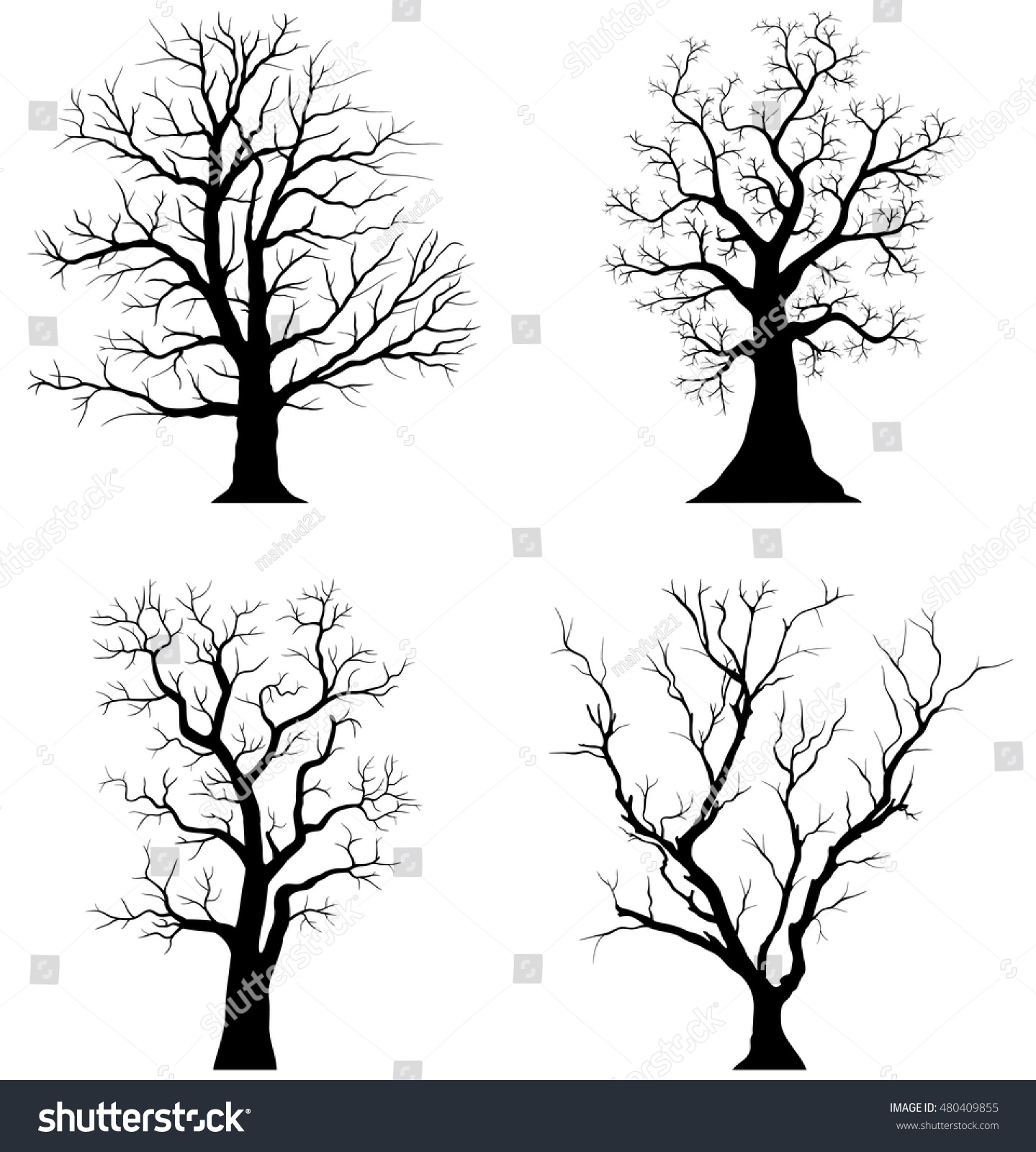 Collection Trees Silhouettes On White Background Stock Vector (Royalty ...