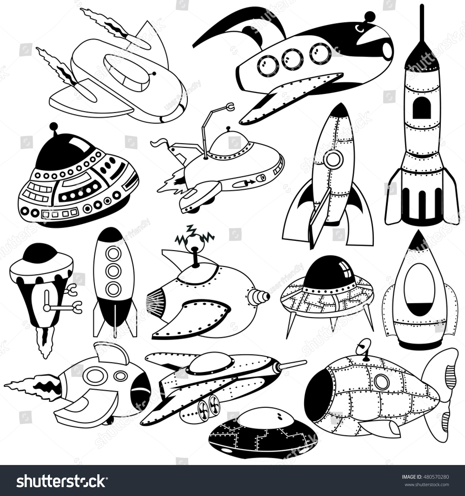 Vector Black Illustration Different Retro Space Stock Vector (Royalty ...