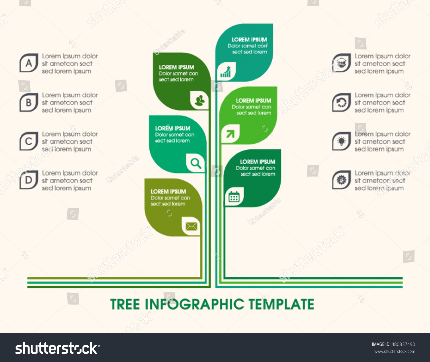 Tree Infographic Icons Numbers Placeholder Text Stock Vector (Royalty ...