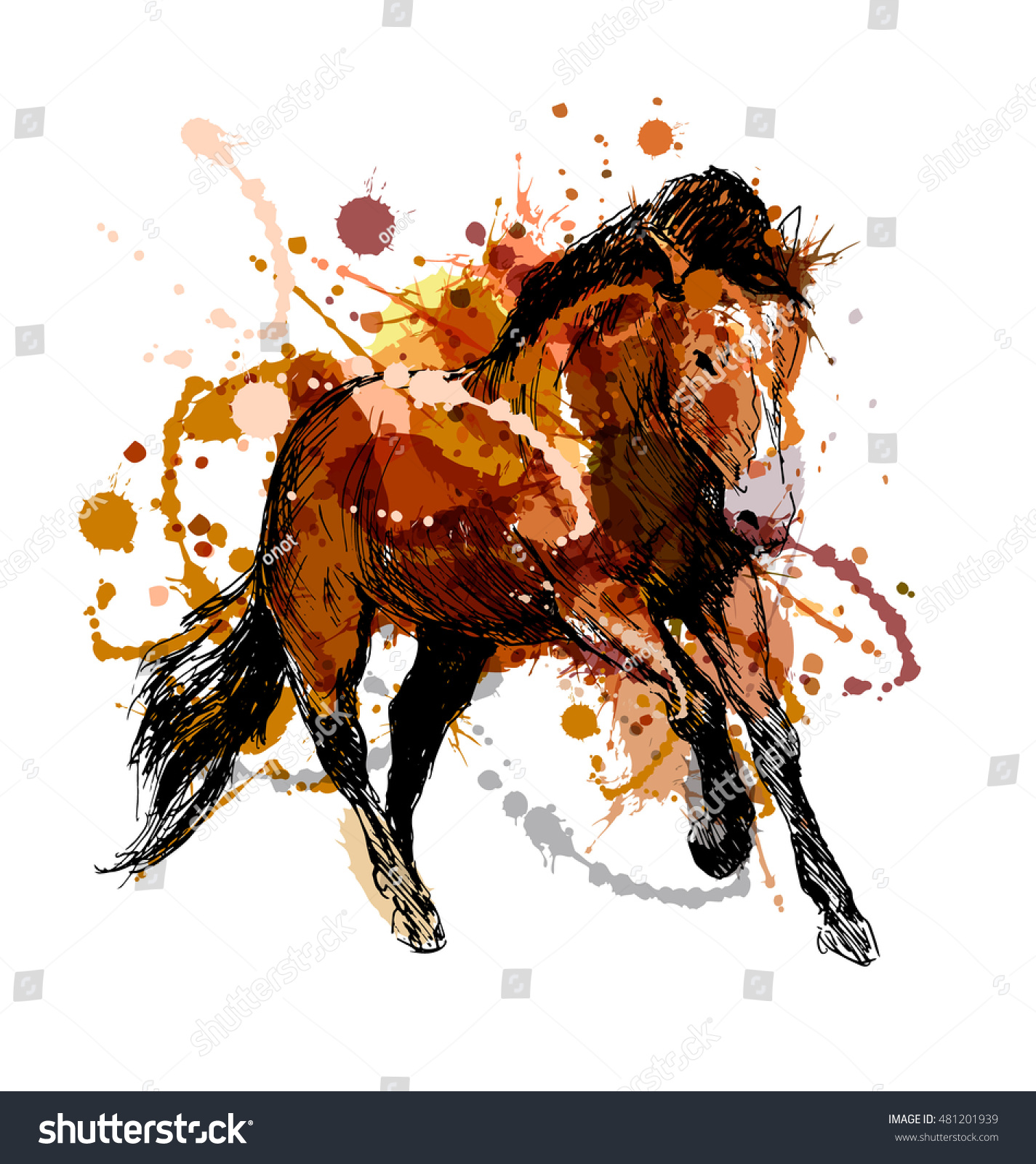 Vektor Stok Colored Hand Sketch Running Horse Vector (Tanpa Royalti