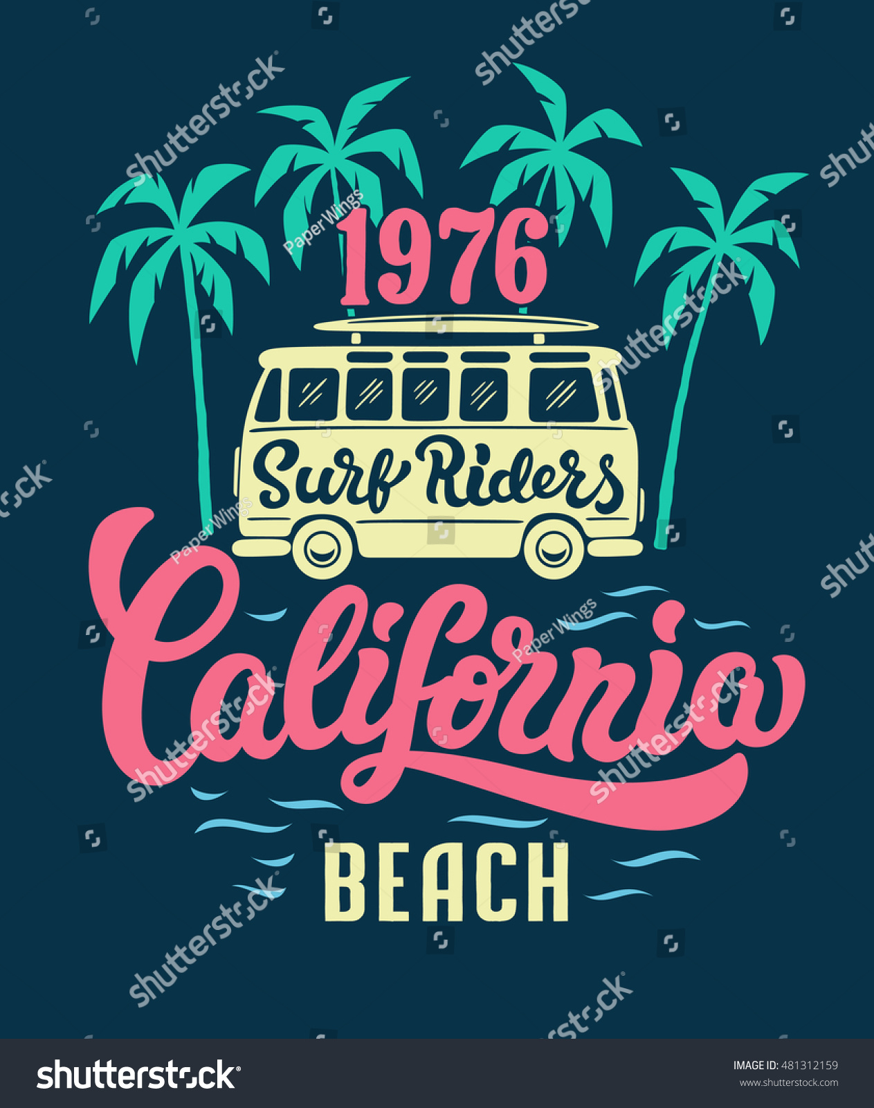 California Beach Surf Riders Tshirt Design Stock Vector (Royalty Free ...