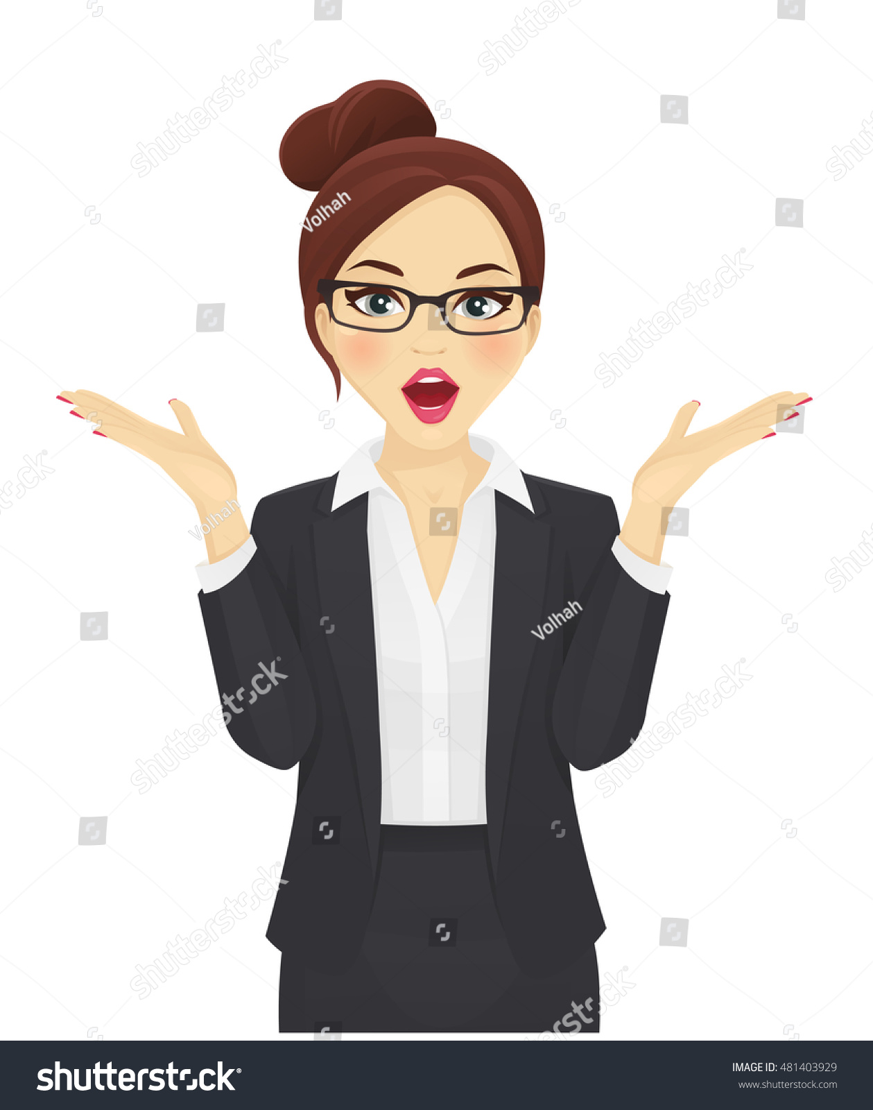 Surprised Business Woman Smiling Open Mouth Stock Vector (Royalty Free ...