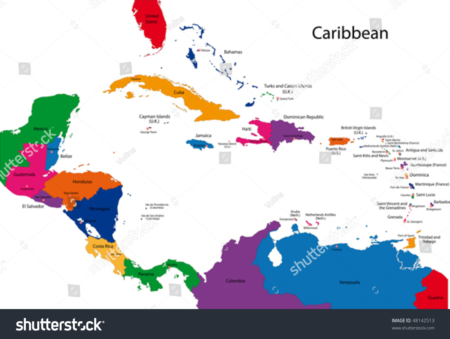 Caribbean Map With Capitals Colorful Caribbean Map Countries Capital Cities Stock Vector (Royalty Free)  48142513 | Shutterstock