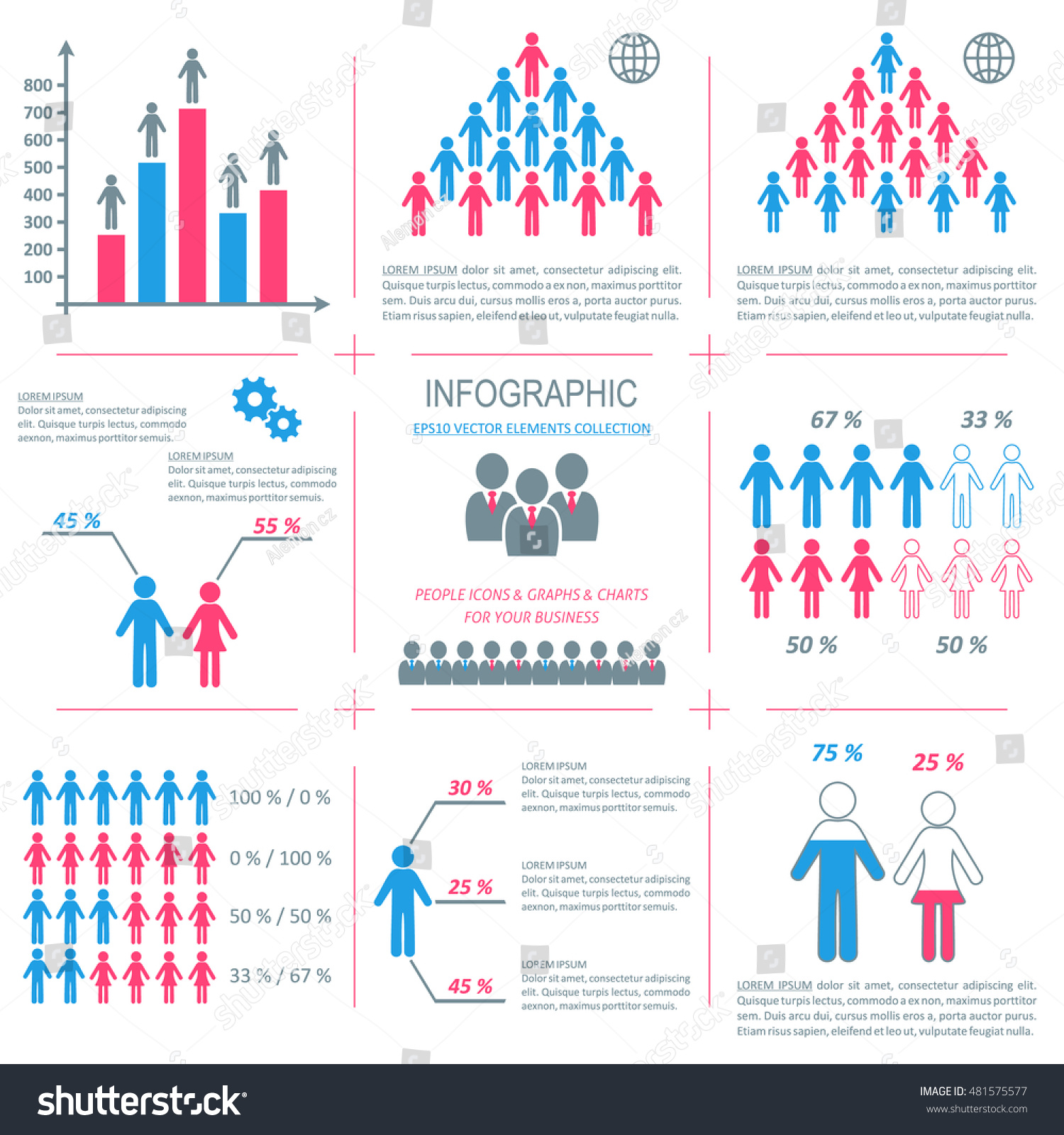 Vector Infographic People Icons Three Colors Stock Vector (Royalty Free ...