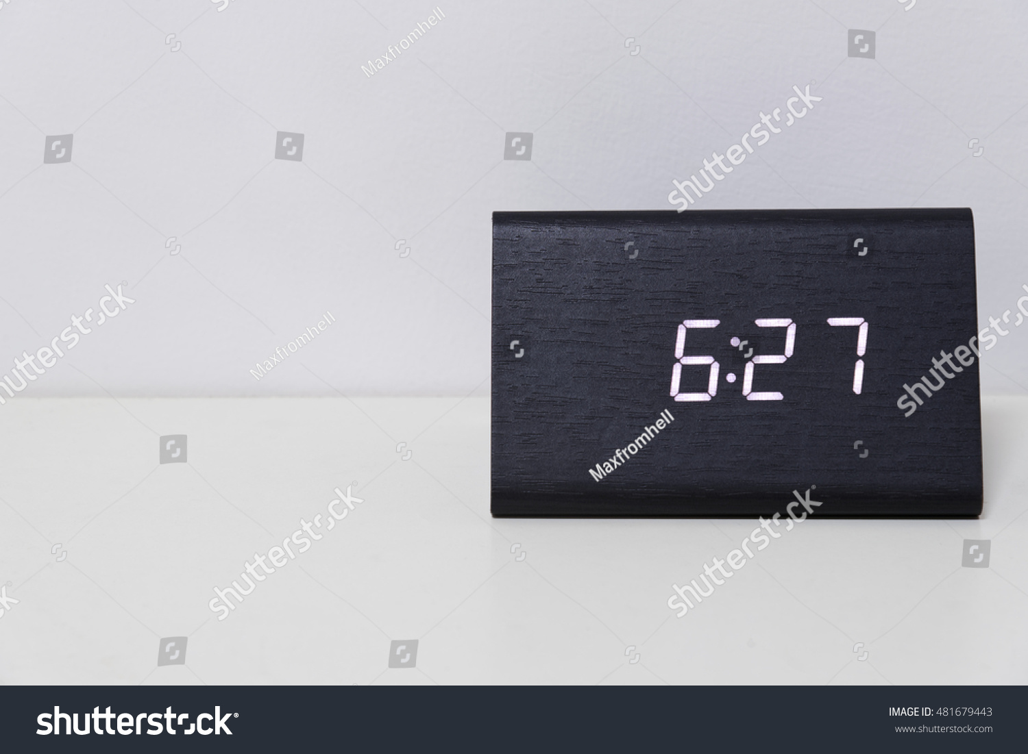 Black Digital Clock On White Background Stock Photo 481679443