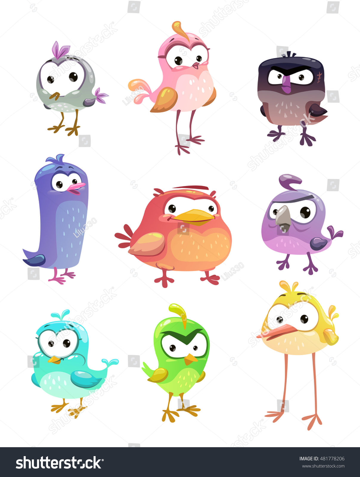 Funny Cartoon Standing Birds Set On Stock Vector (Royalty Free ...