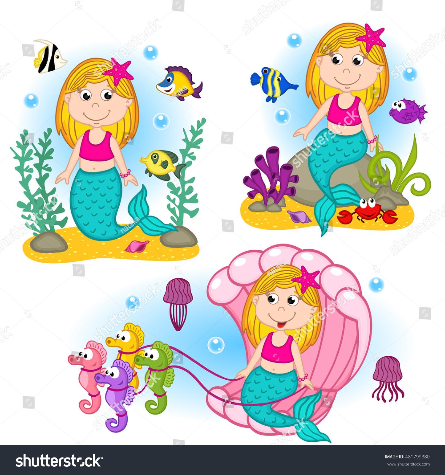 Set Isolated Mermaid Under Water Stock Vector (Royalty Free) 481799380 ...