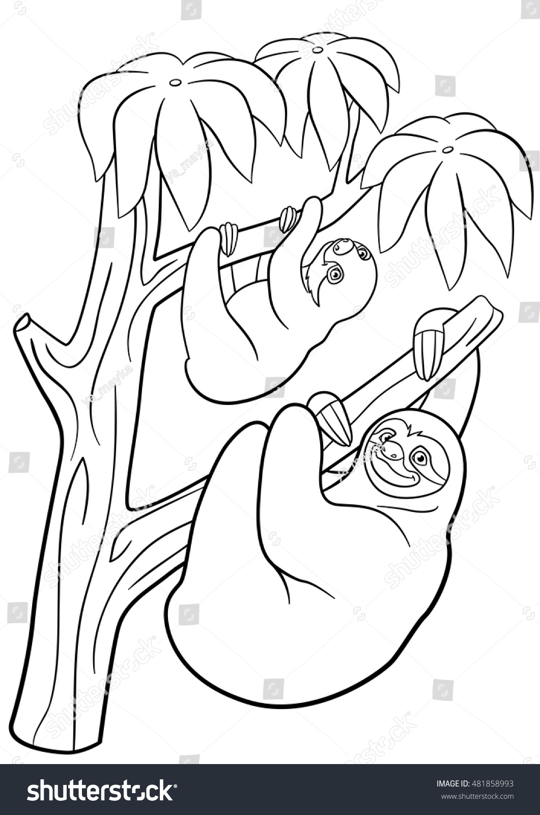 Coloring Pages Mother Sloth Her Little Stock Vector (Royalty Free ...