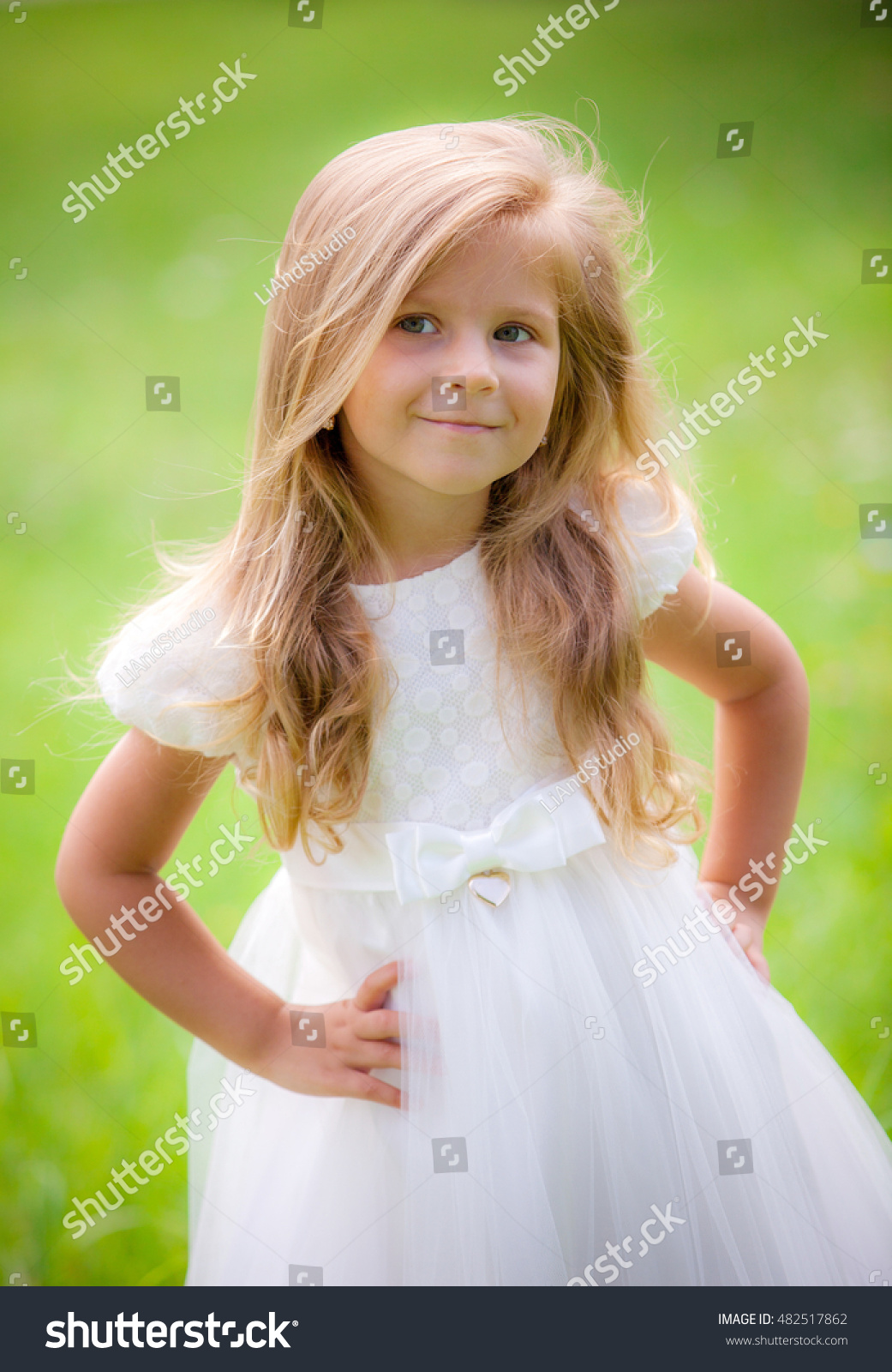 Little Girl On Lawn White Dress Stock Photo 482517862 | Shutterstock