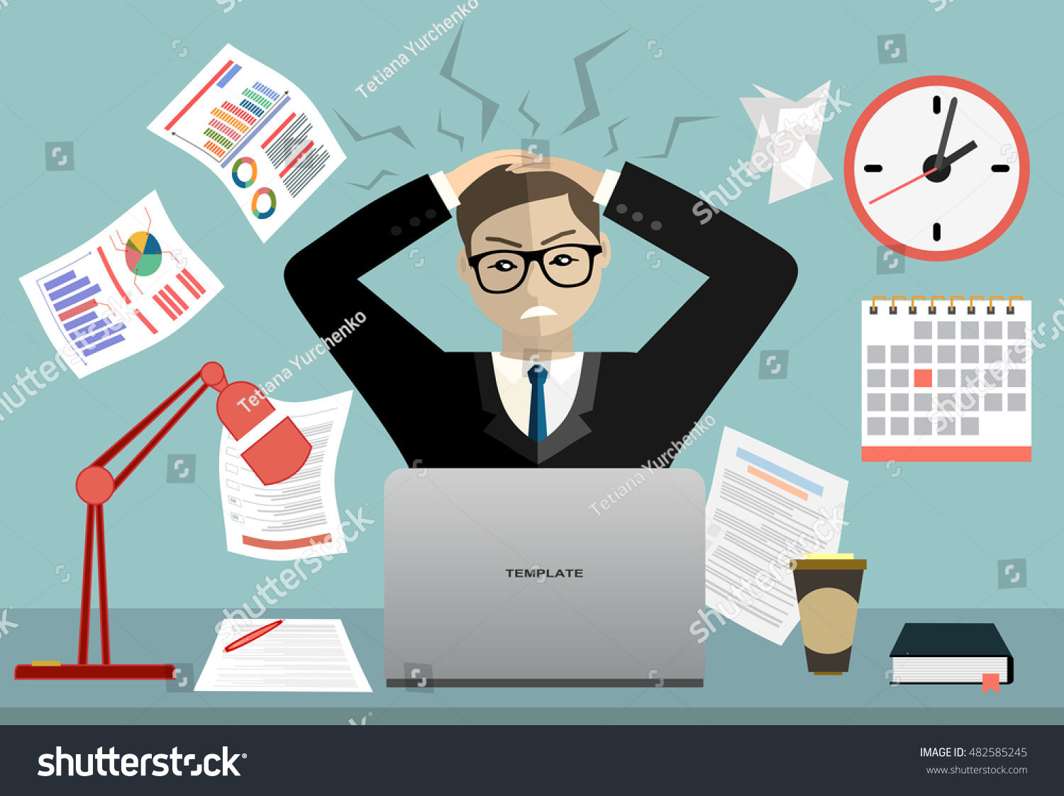 Stress Work Concept Flat Illustration Stressed Stock Vector (Royalty ...