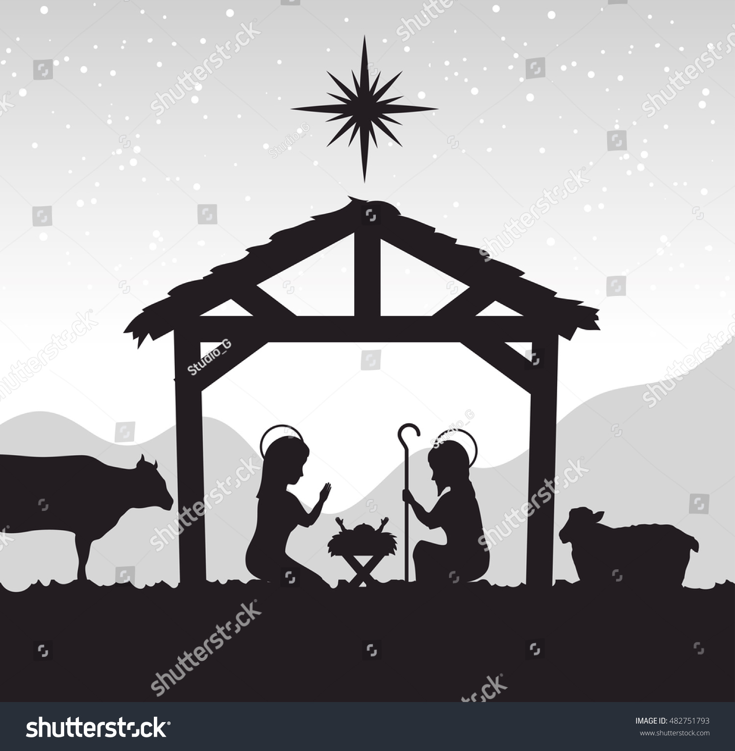 Silhouette Manger Merry Christmas Isolated Design Stock Vector (Royalty ...