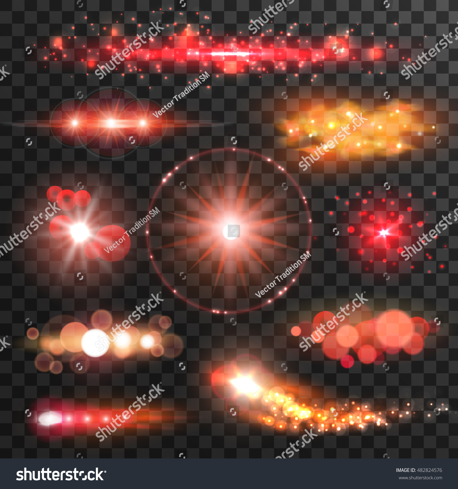 きらめく赤い光が点滅します 透明な背景に光と輝きとレンズフレア効果 のベクター画像素材 ロイヤリティフリー Shutterstock