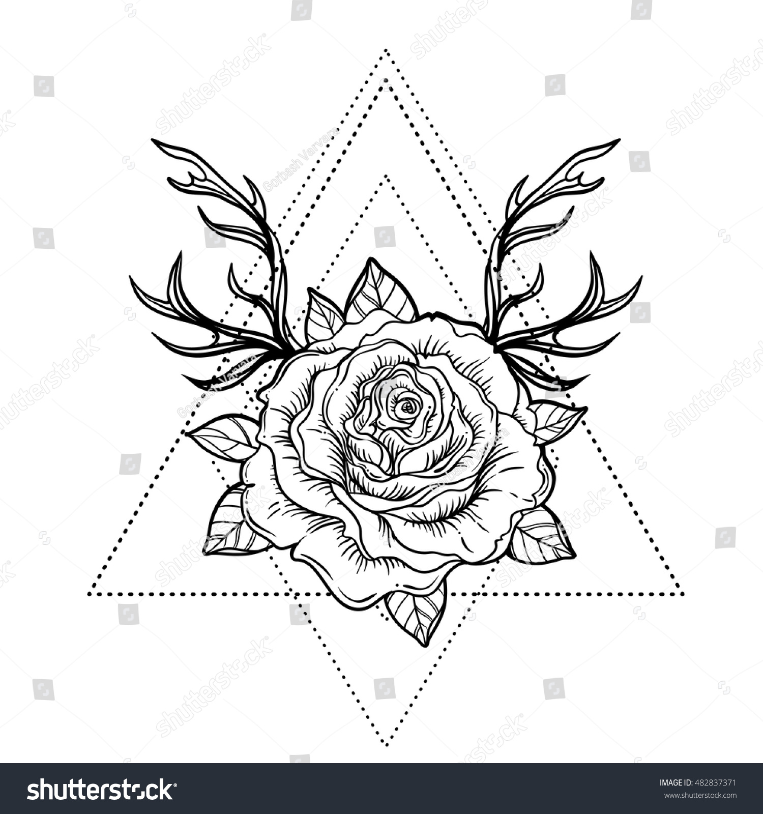 Контурные тату цветы в треугольнике