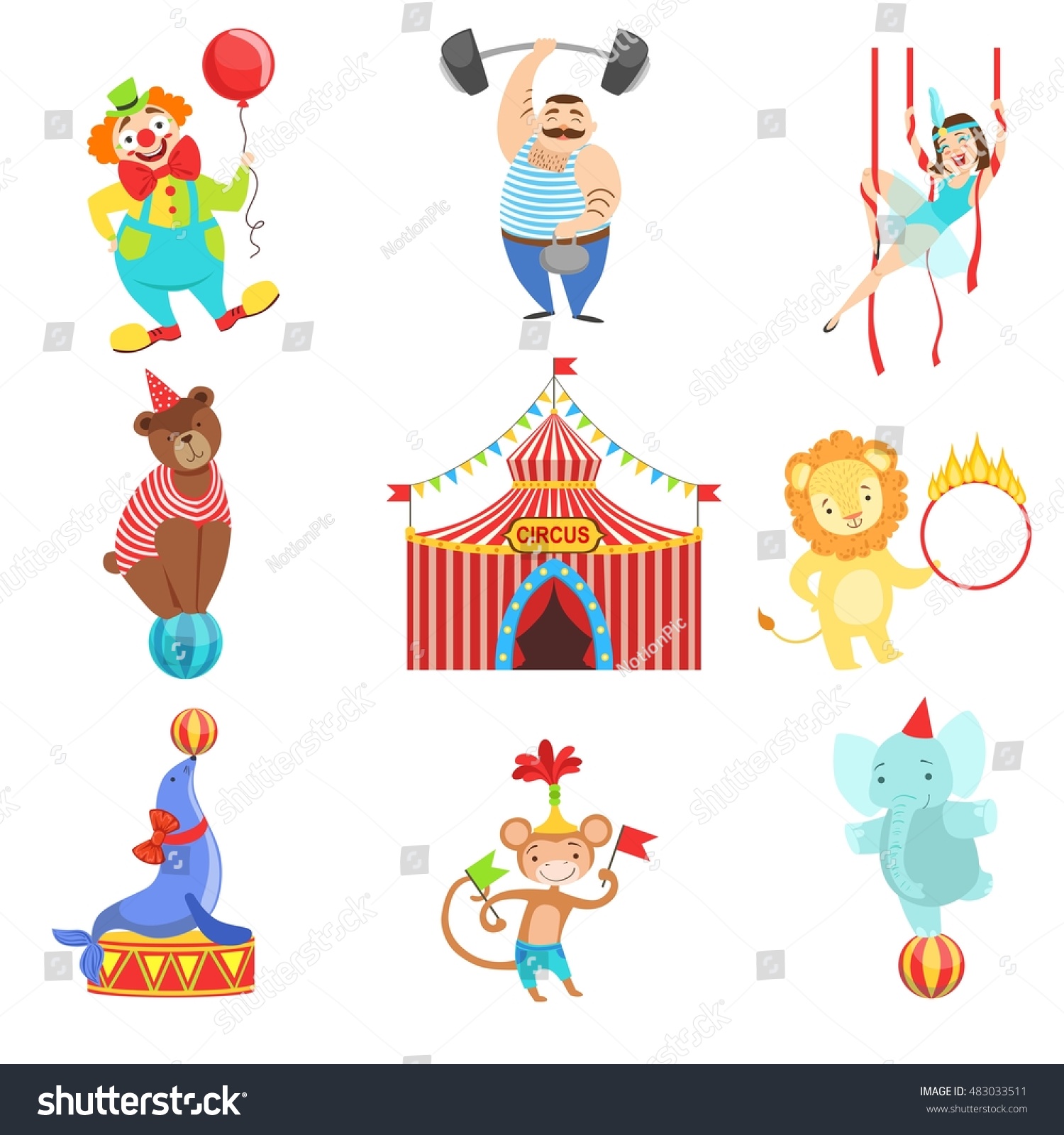 Circus Related Objects Characters Set Stock Vector (royalty Free 