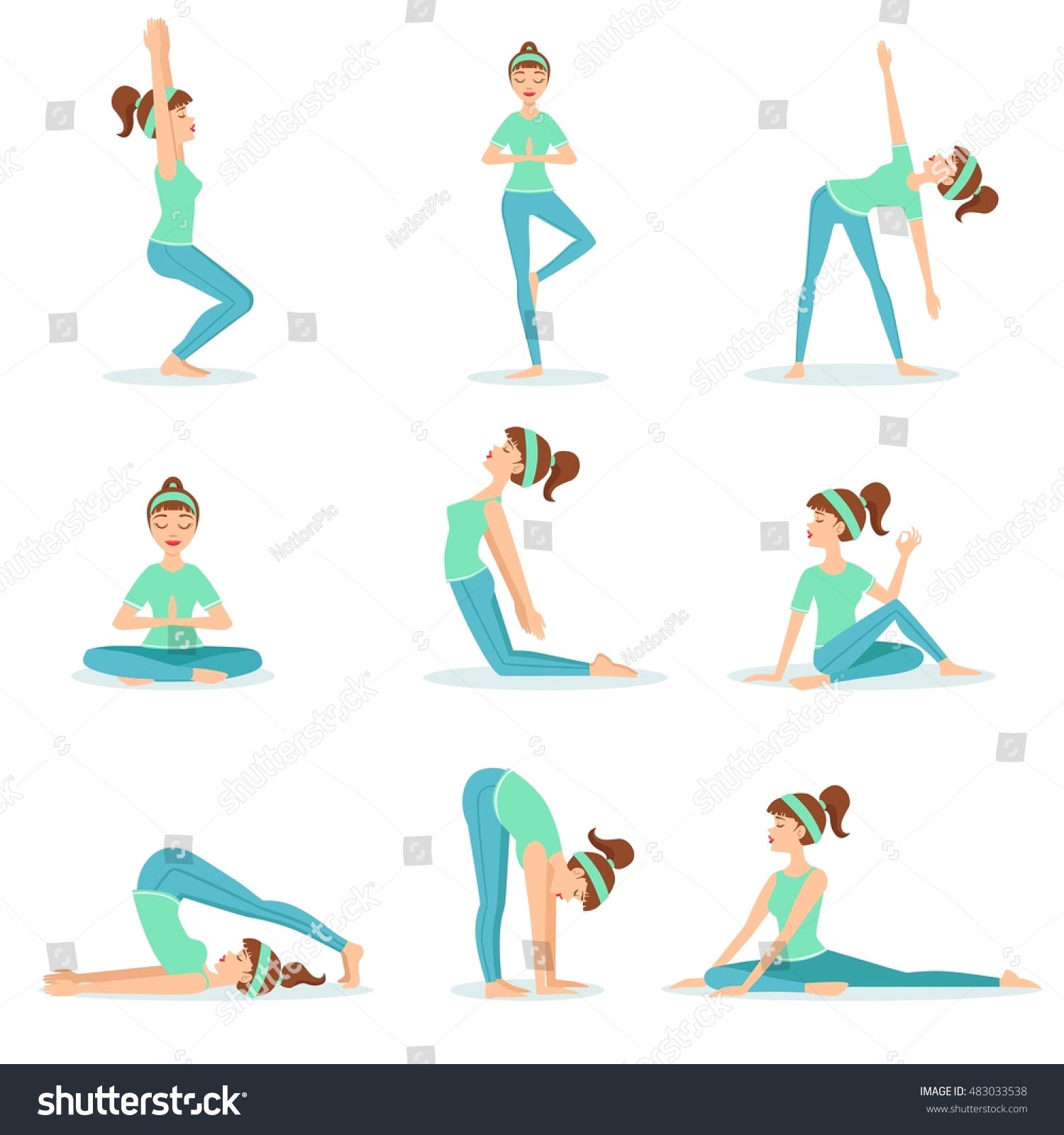 Girl Blue Training Clothes Demonstrating Yoga Stock Vector (Royalty ...