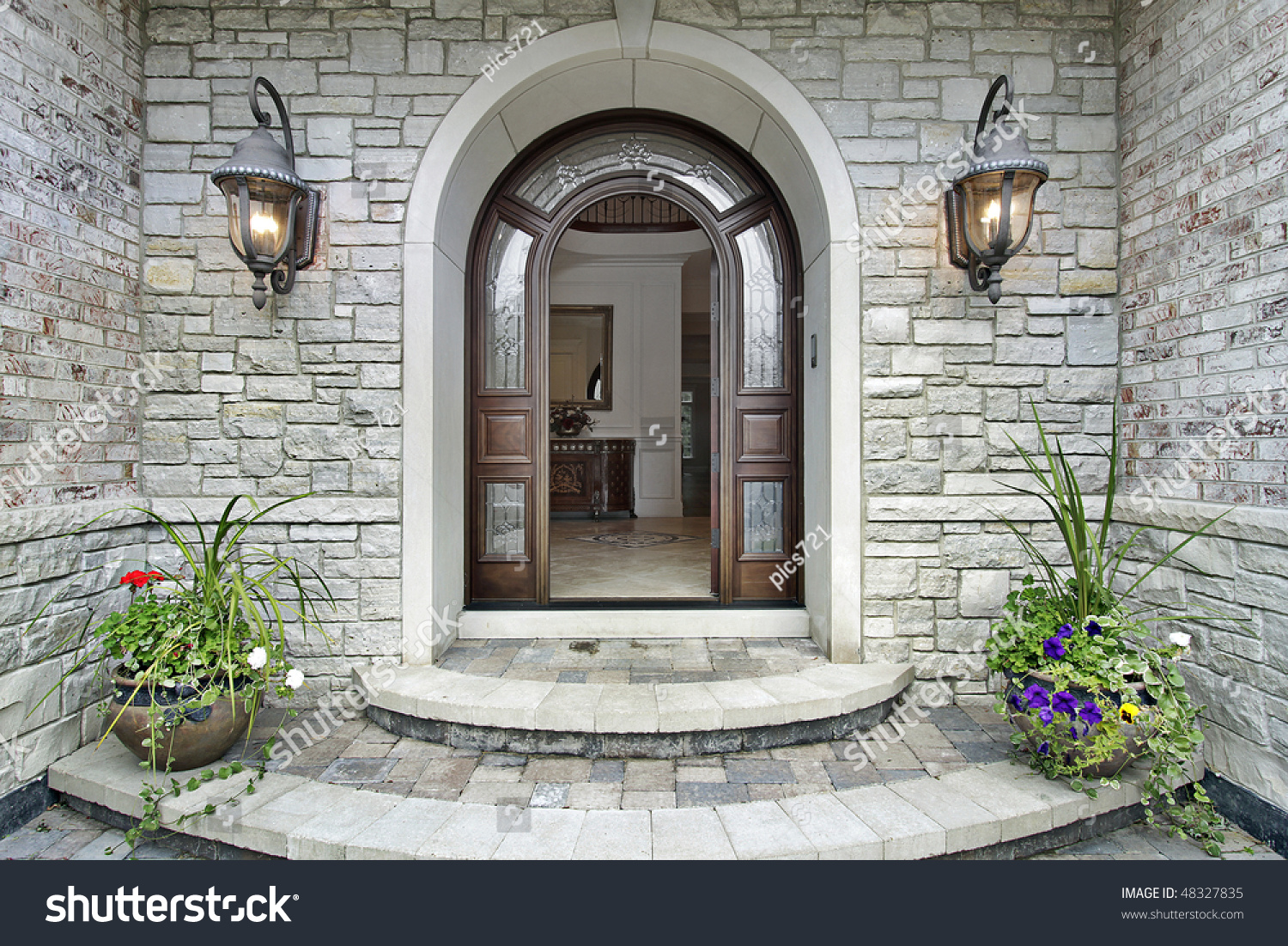 2 047 House Brick Entryway Images Stock Photos Vectors Shutterstock   Stock Photo Arched Stone Entry Of Luxury Suburban Home 48327835 